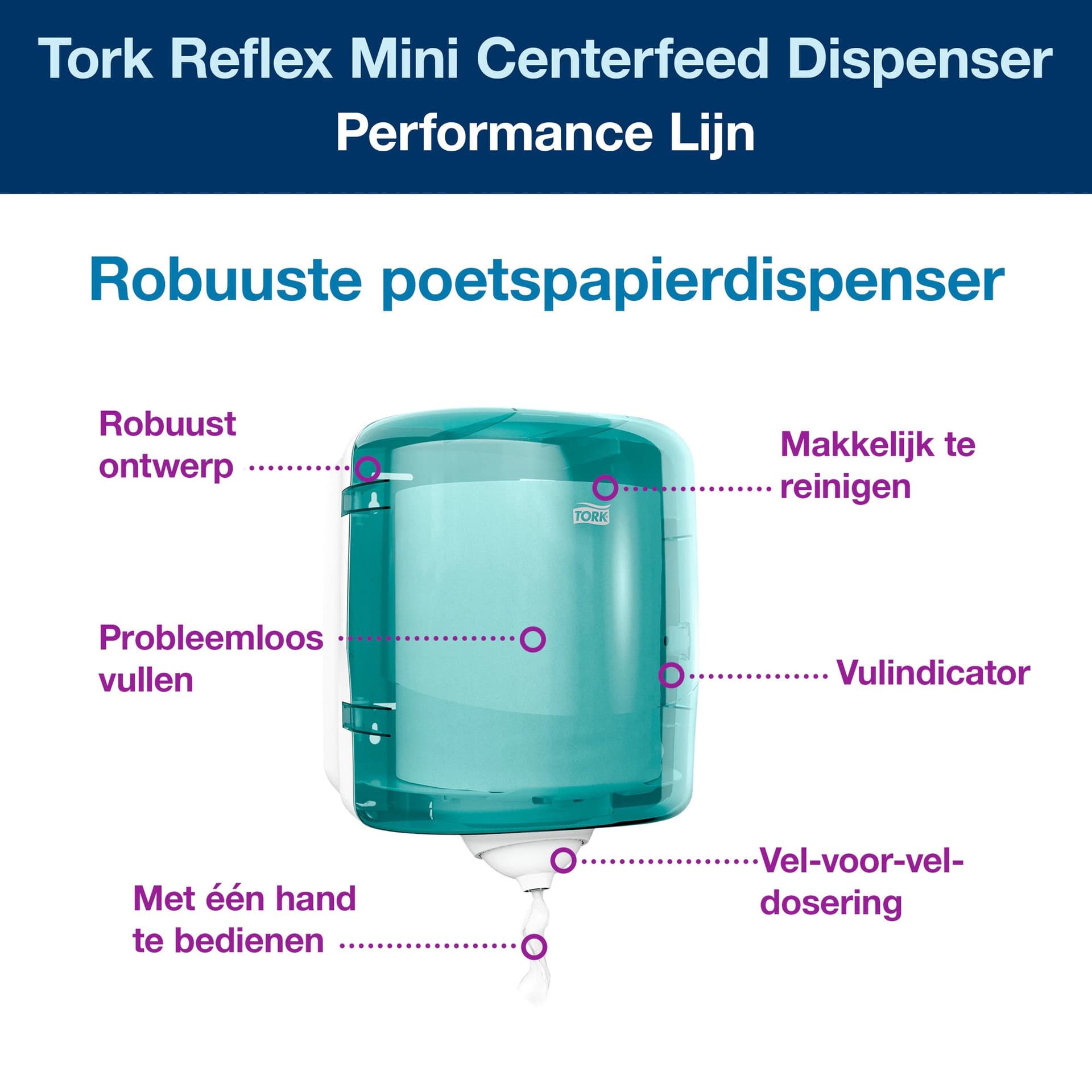 Handdoekroldispenser Tork M4 Performance Reflex turquoize 473180 2