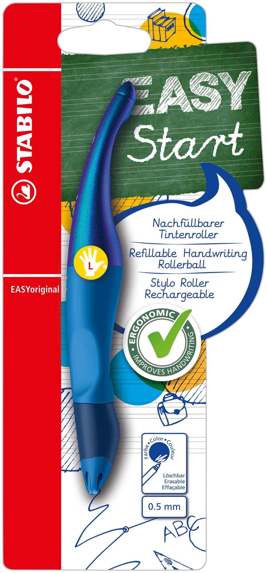 Rollerpen STABILO Easyoriginal linkshandig hologr ed M blauw blister