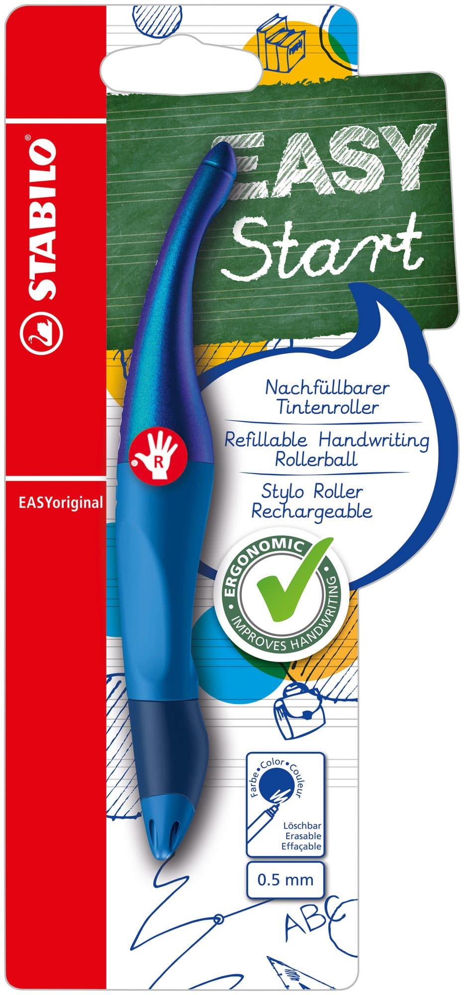 Rollerpen STABILO Easyoriginal rechtshandig hologr ed M blauw blister