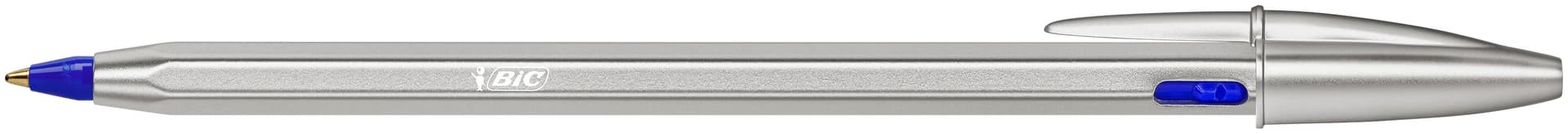 Balpen Bic Cristal Re-new medium zilver + 2 vullingen blauw 2