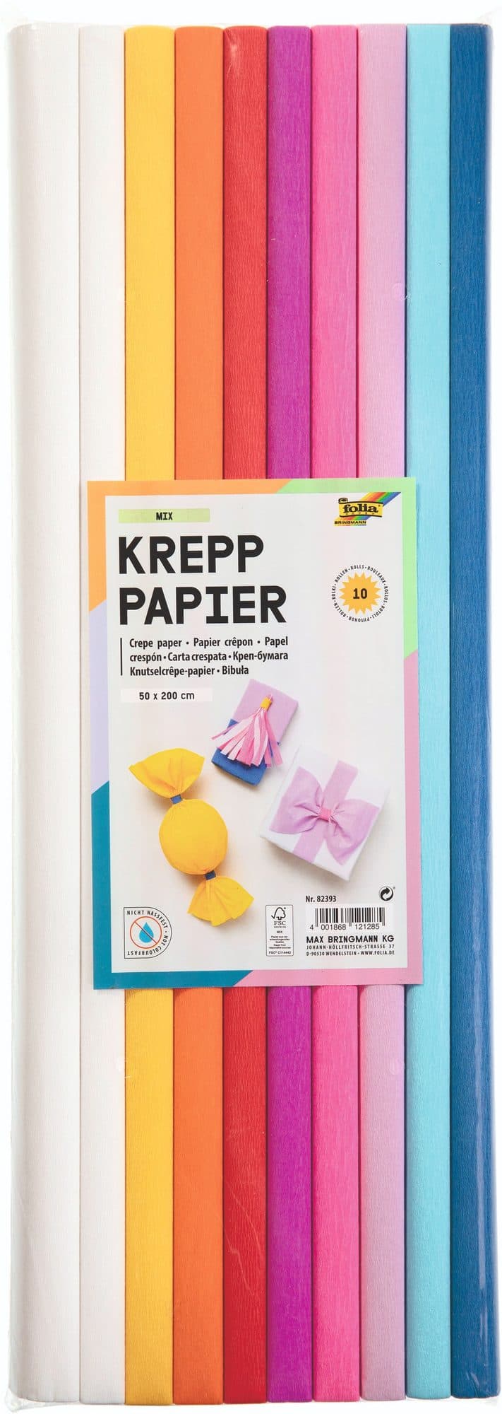 Crêpepapier Folia 50x200cm 10 rollen mixkleuren
