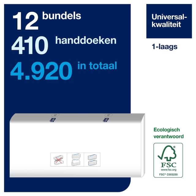 Handdoek Tork H5 PeakServe Universal 1-laags 201x225mm 12x410 vel wit 100585 2