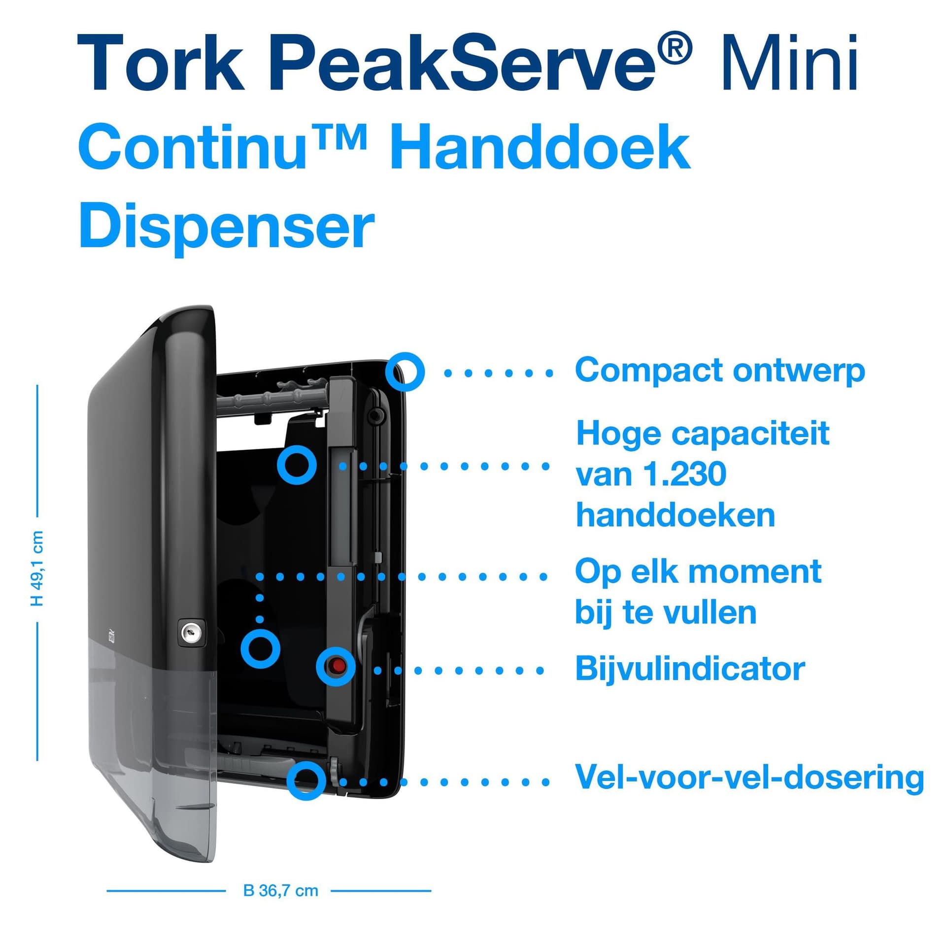 Handdoekdispenser Tork H5 Elevation PeakServe klein zwart 552558 3