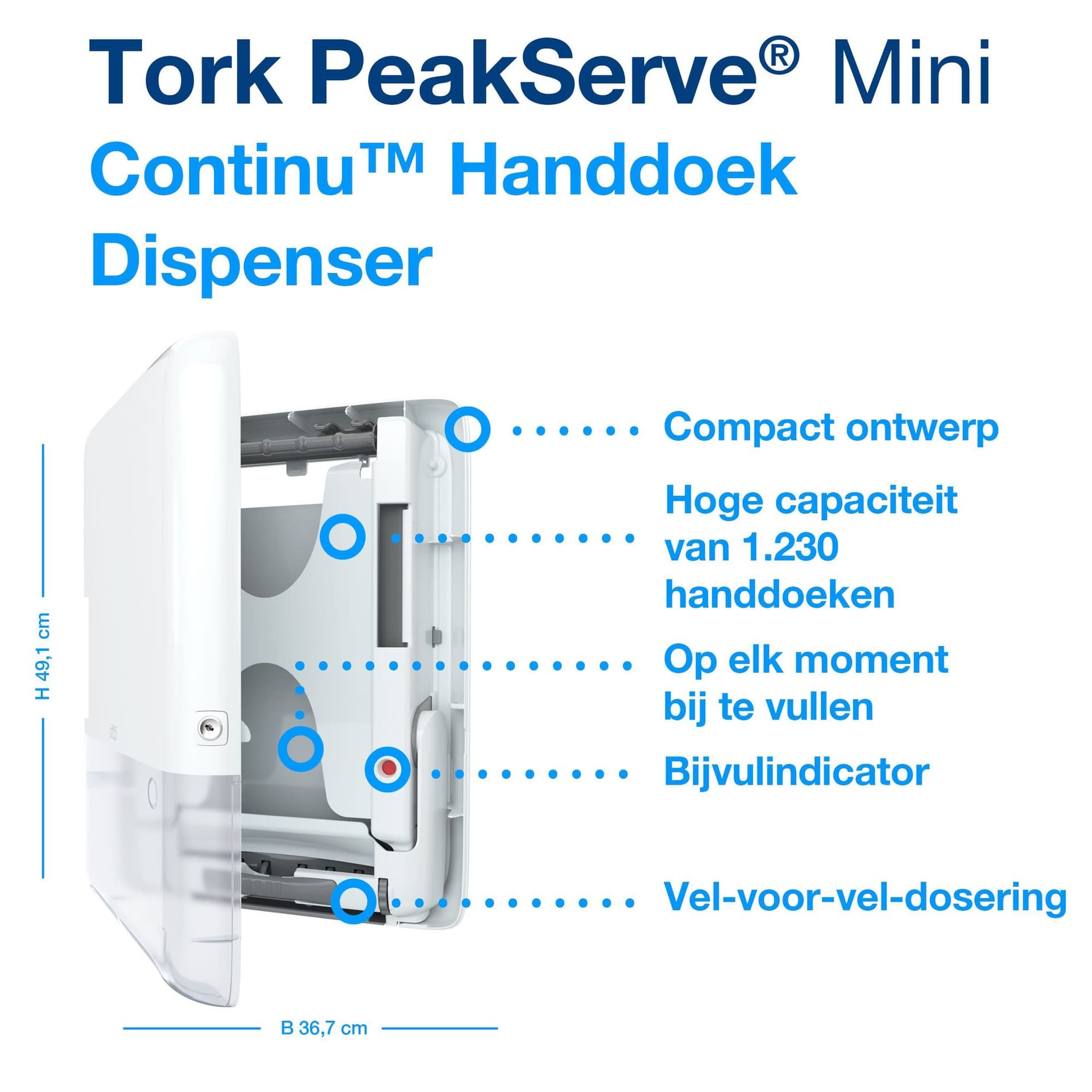 Handdoekdispenser Tork H5 Elevation PeakServe klein wit 552550 3
