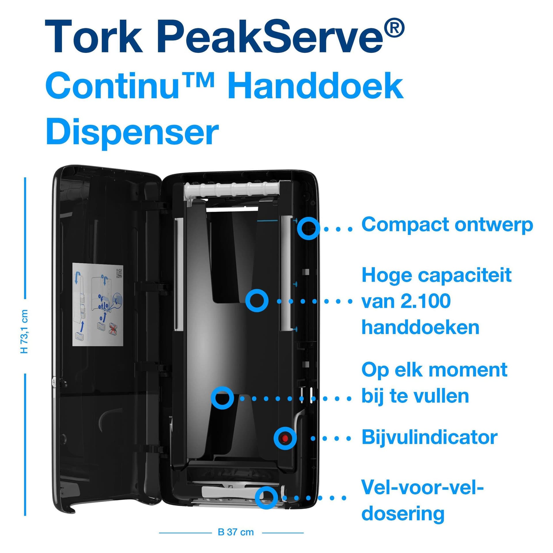 Handdoekdispenser Tork H5 Elevation PeakServe zwart 552508 3