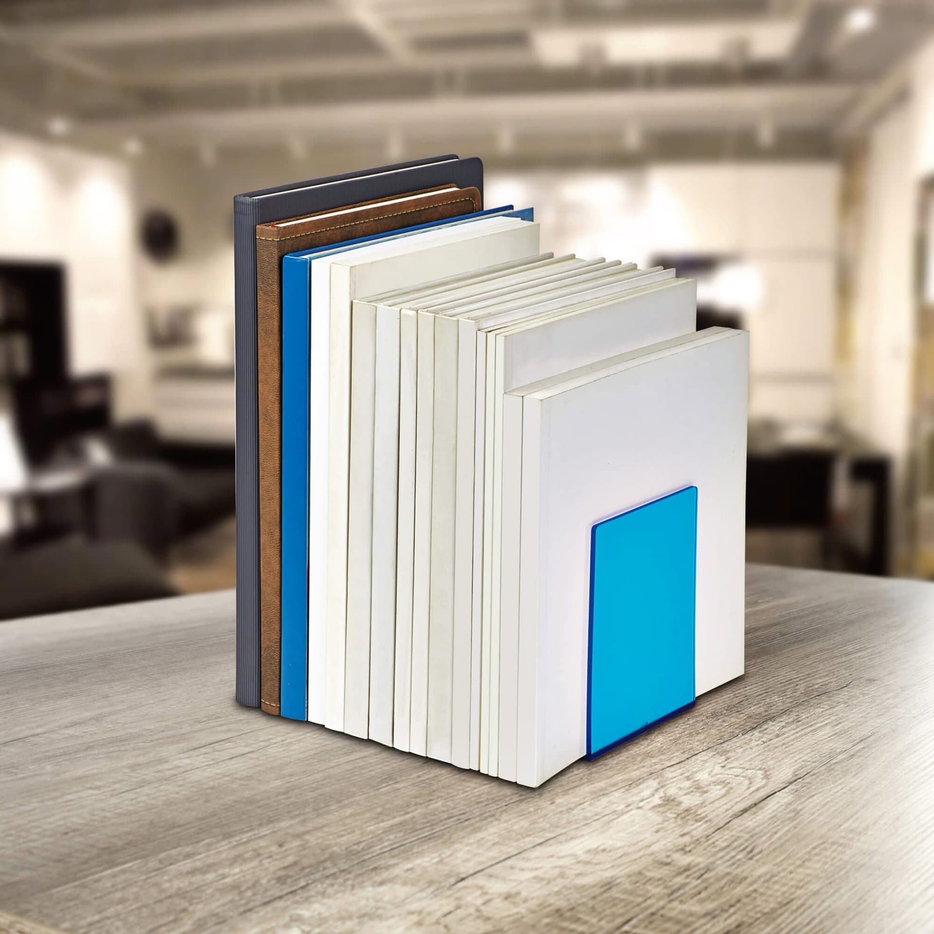 Boekensteun MAUL 10x10x13cm acryl set 2 neon blauw transparant 6