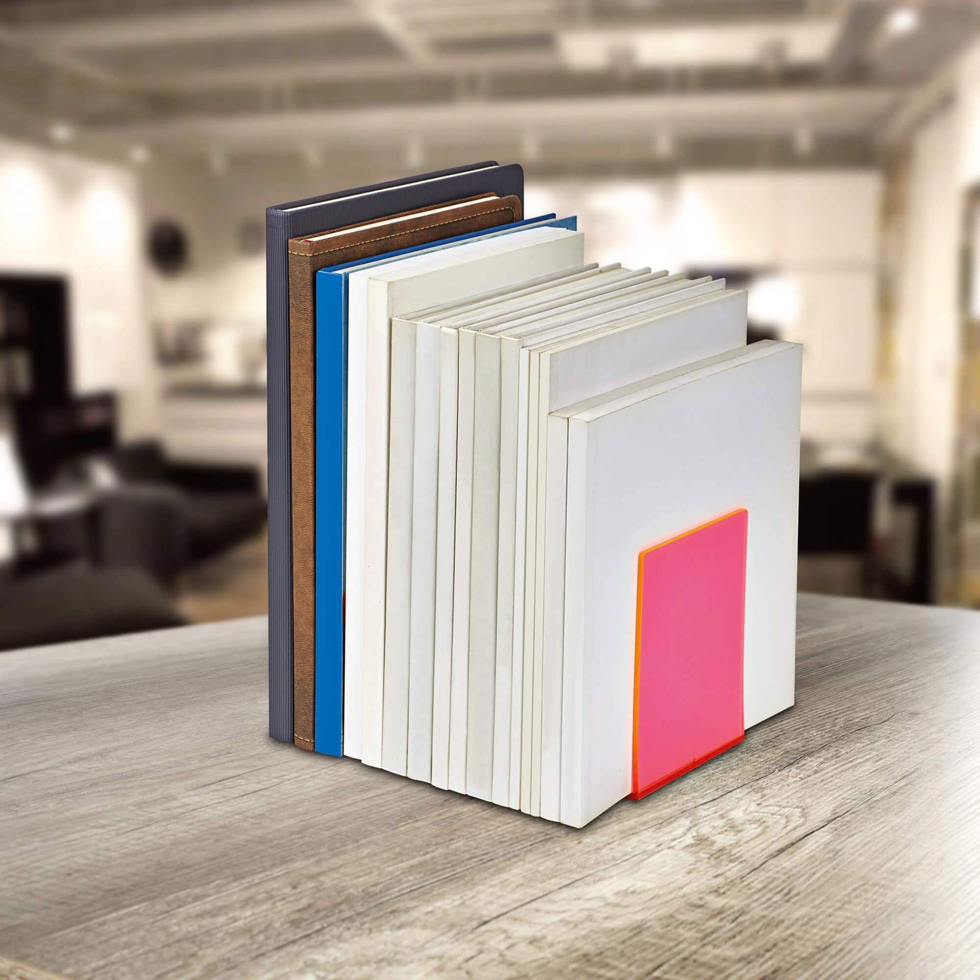 Boekensteun MAUL 10x10x13cm acryl set 2 neon rood transparant 5