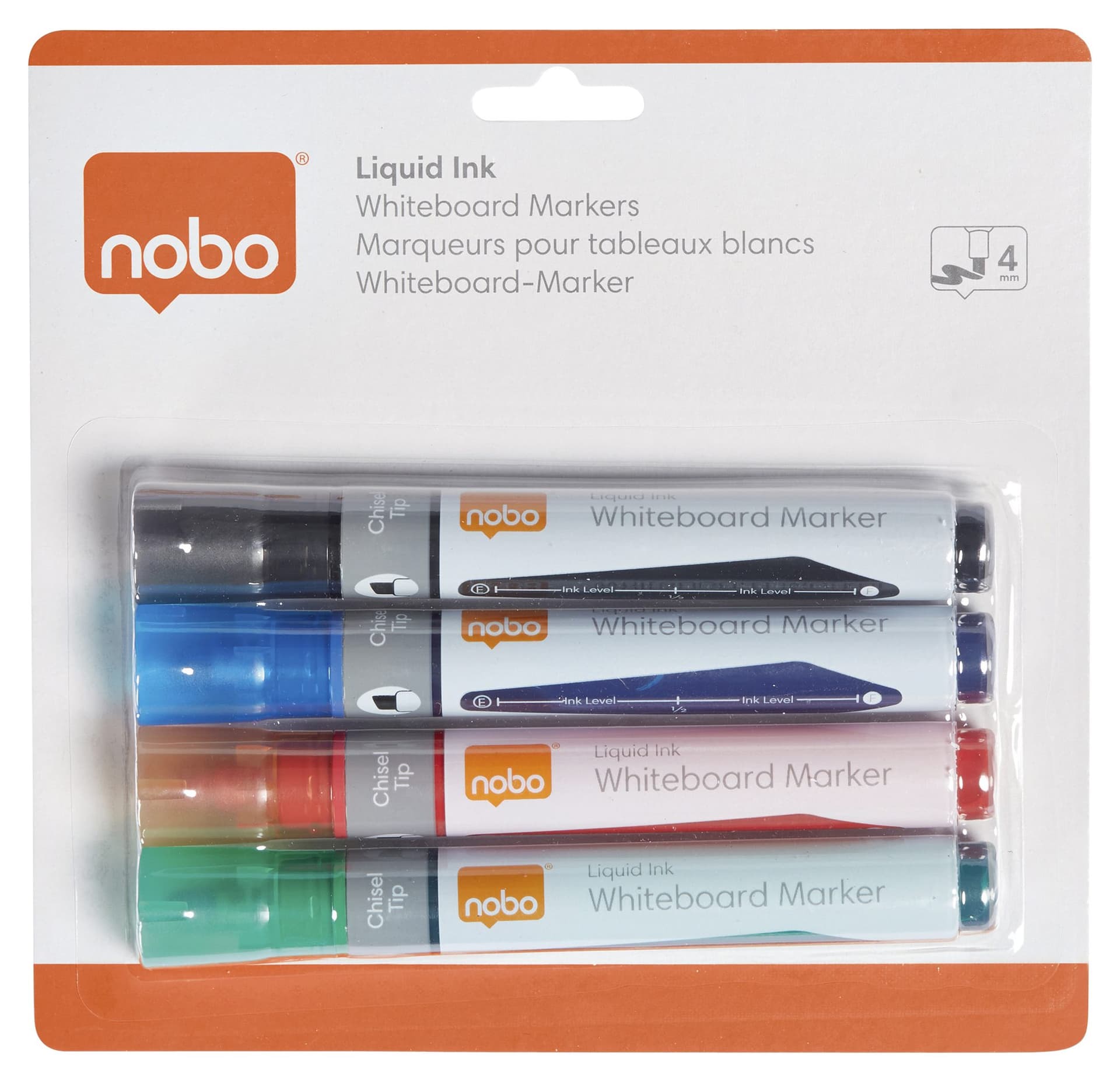 Whiteboardmarker Nobo Liquid ink schuin assorti 4mm 4st 2