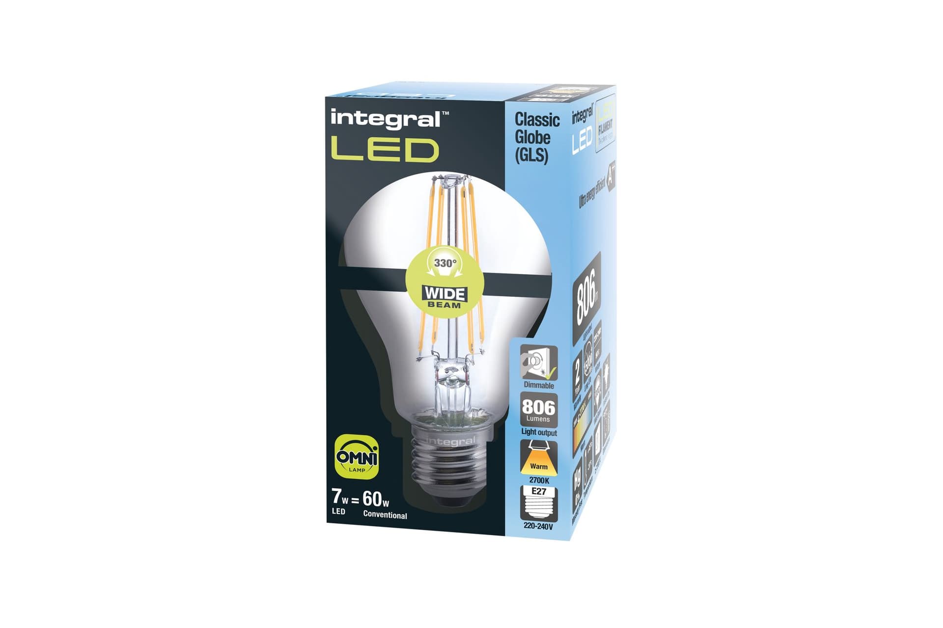 Ledlamp Integral E27 2700K warm wit 7W 806lumen 2