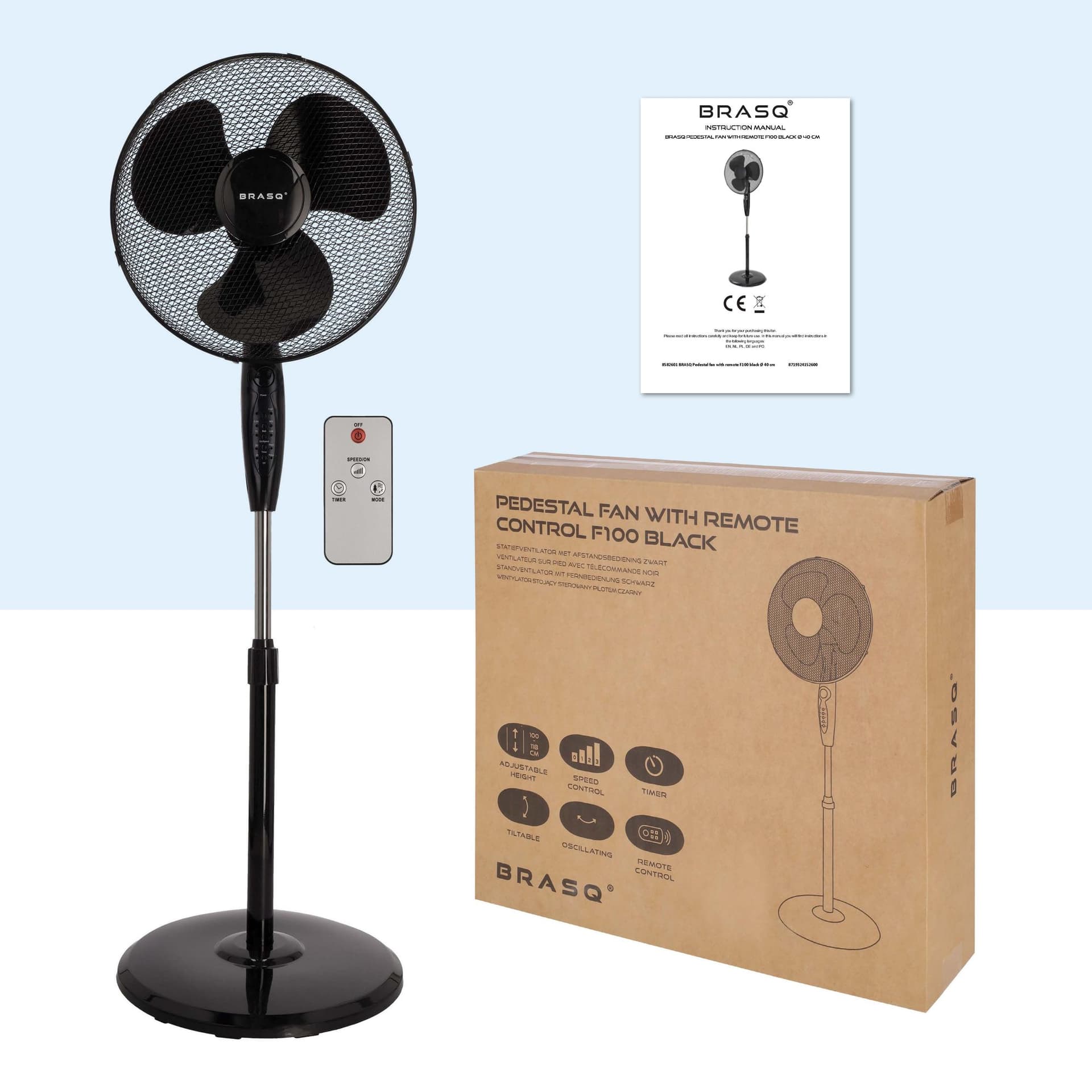 Statiefventilator BRASQ met remote 40cm zwart 2