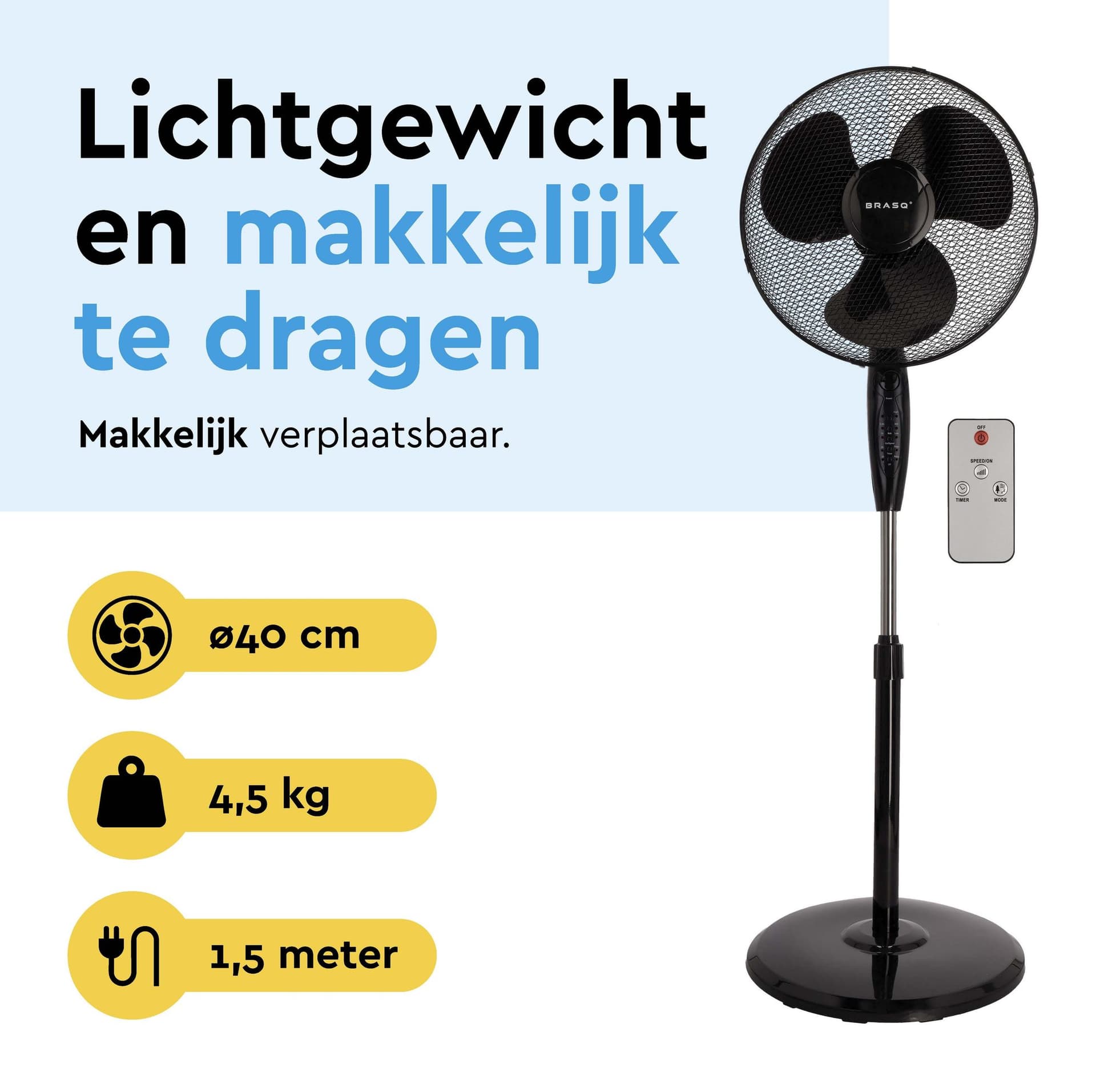 Statiefventilator BRASQ met remote 40cm zwart 6