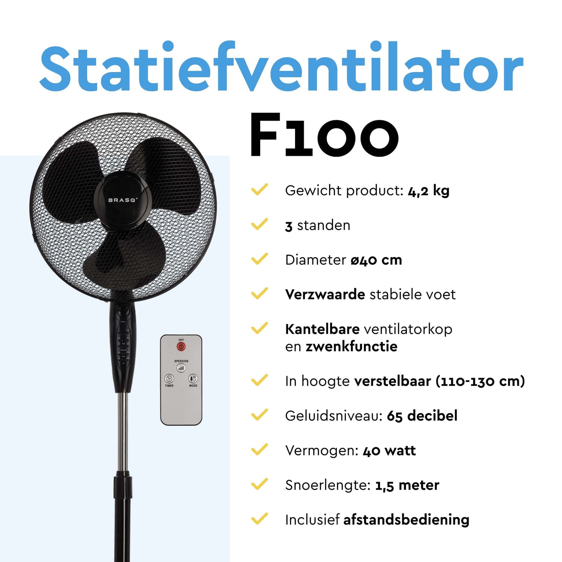 Statiefventilator BRASQ met remote 40cm zwart 7