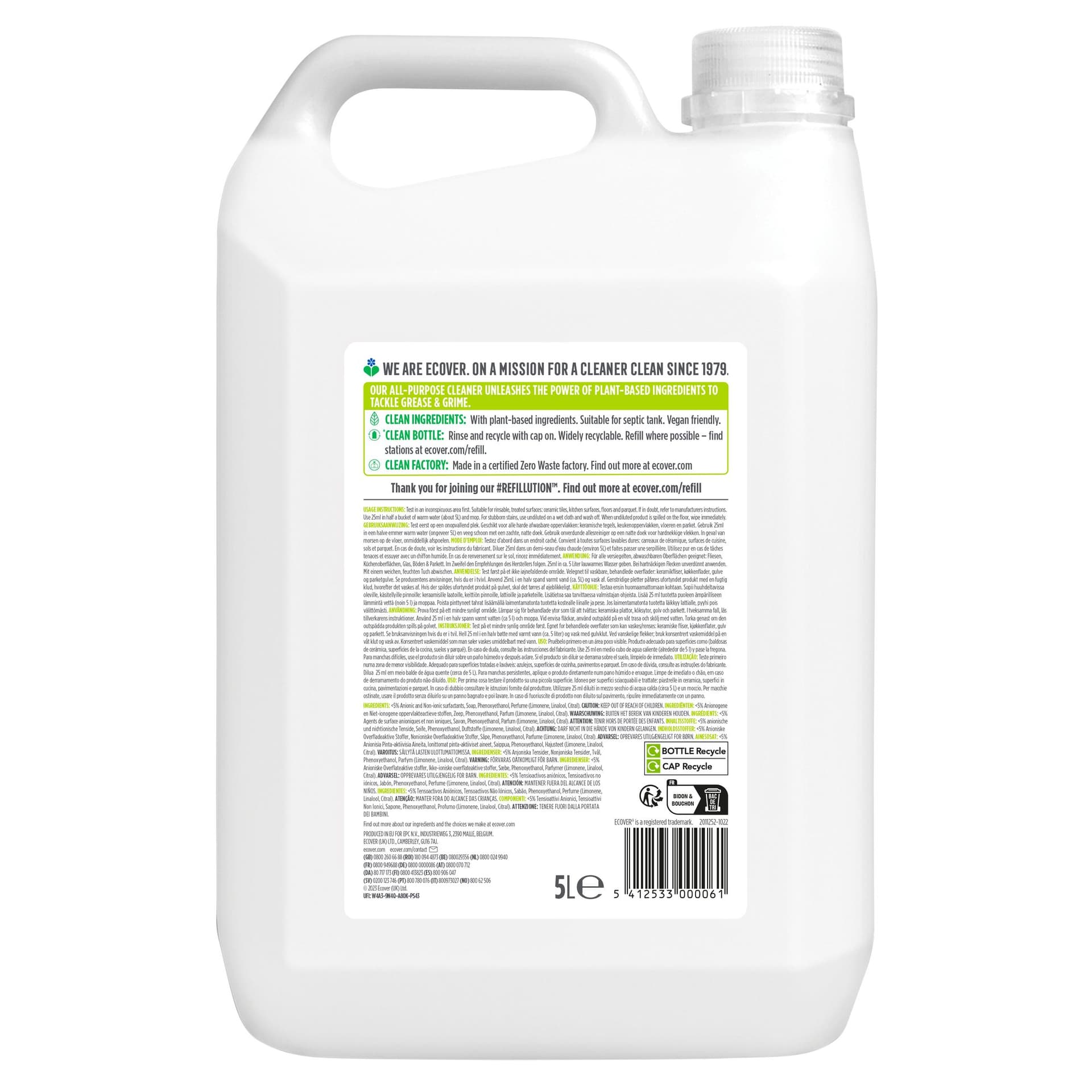 Allesreiniger Ecover citroengrass & gember navulflacon 5L 2