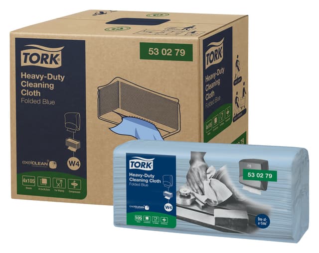 Reinigingsdoek Tork W4 Premium Heavy-Duty gevouwen 1-laags 4x105 vel blauw 530279 2