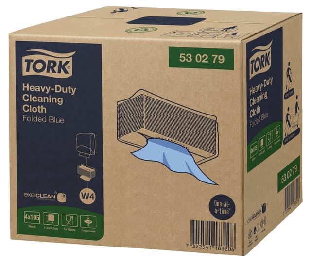 Reinigingsdoek Tork W4 Premium Heavy-Duty gevouwen 1-laags 4x105 vel blauw 530279 3