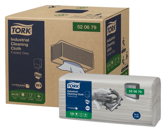 Reinigingsdoek Tork W4 Premium Industrial gevouwen 1-laags 4x120 vel grijs 520679 2