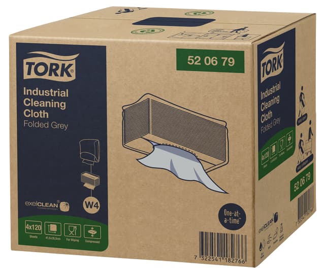 Reinigingsdoek Tork W4 Premium Industrial gevouwen 1-laags 4x120 vel grijs 520679 3