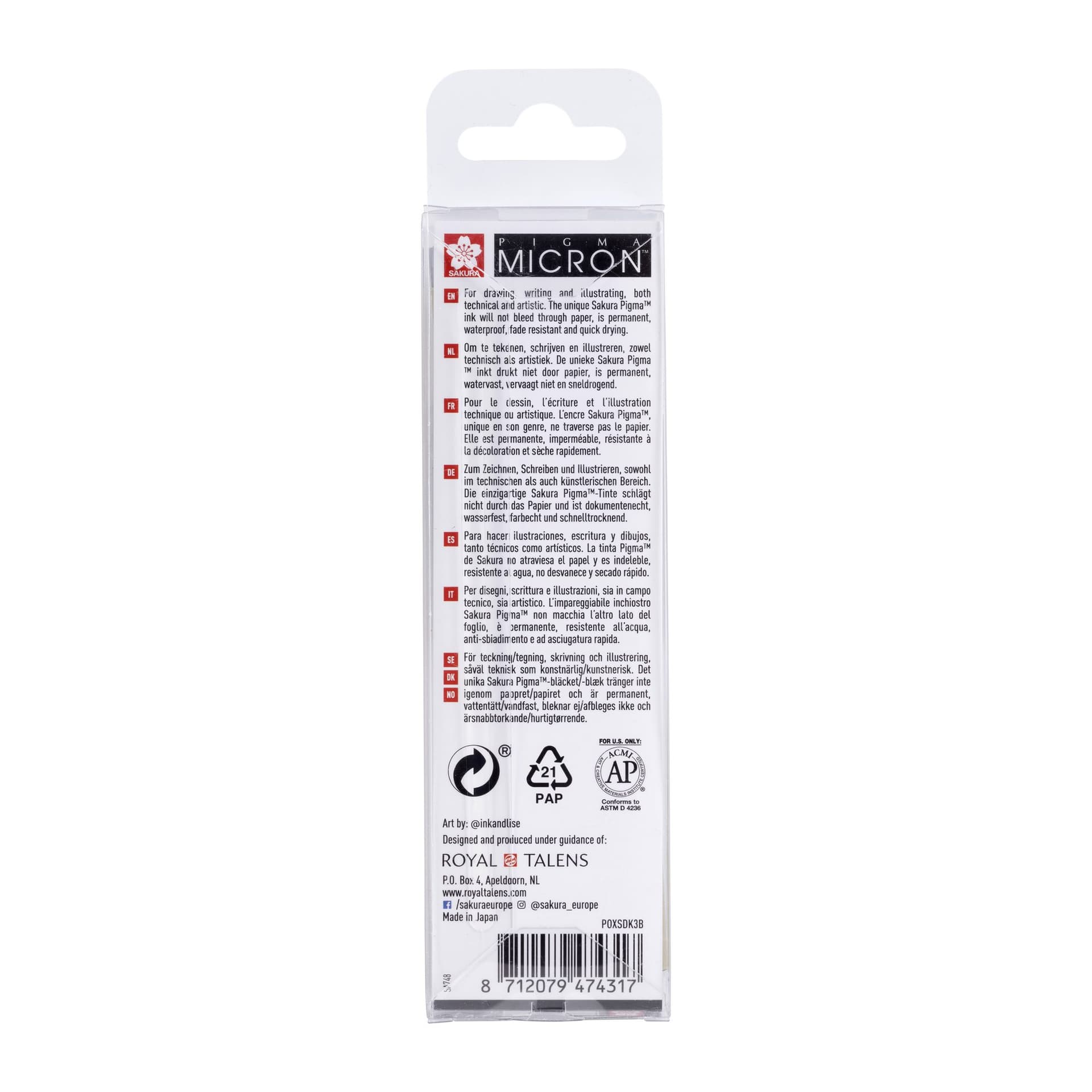 Fineliner Sakura Pigma Micron 05 set zwart & grijs 3 maten 2