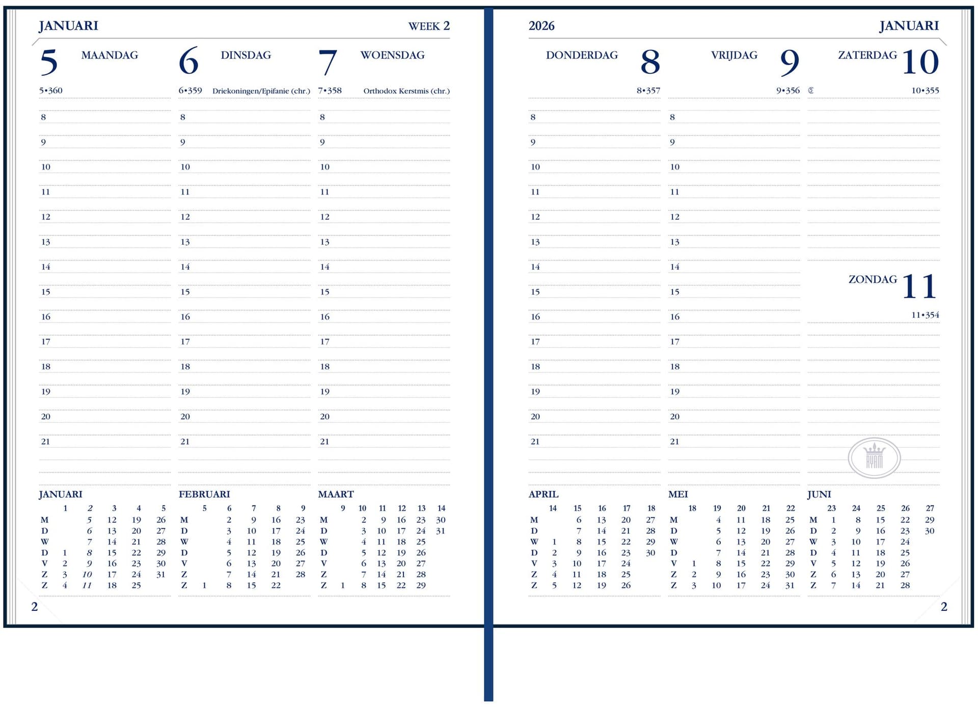 Agenda 2027 Ryam Weekplan Plus Mundior groot letter 7dagen/2pagina's assorti 5