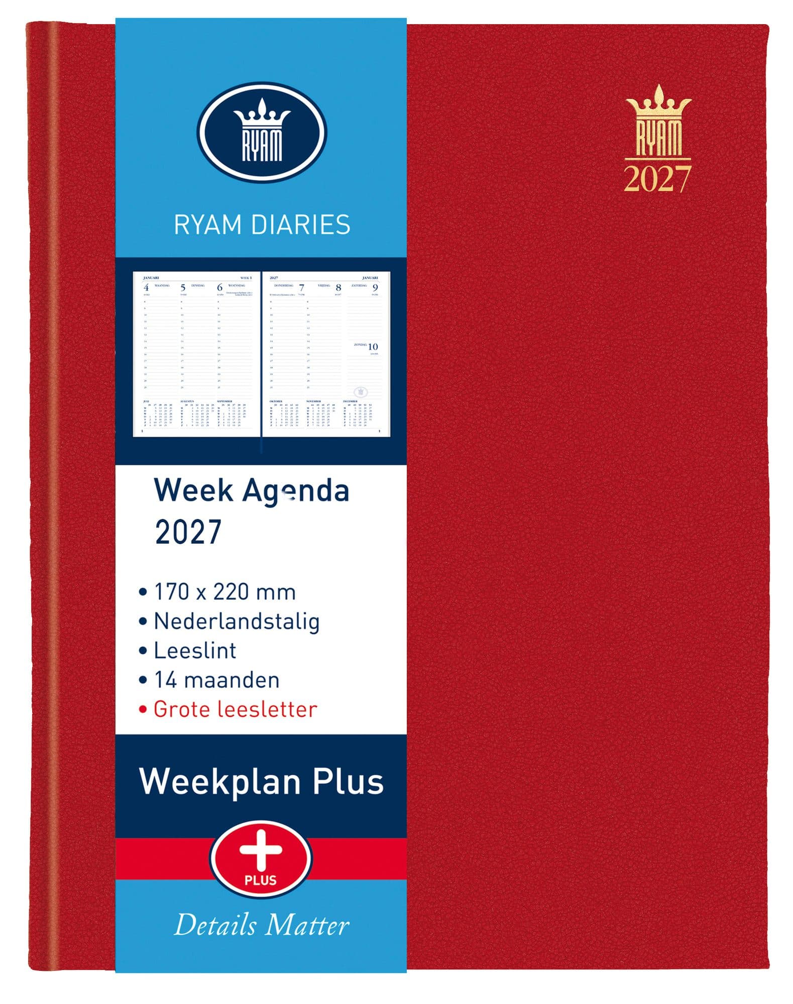 Agenda 2027 Ryam Weekplan Plus Mundior groot letter 7dagen/2pagina's assorti 3