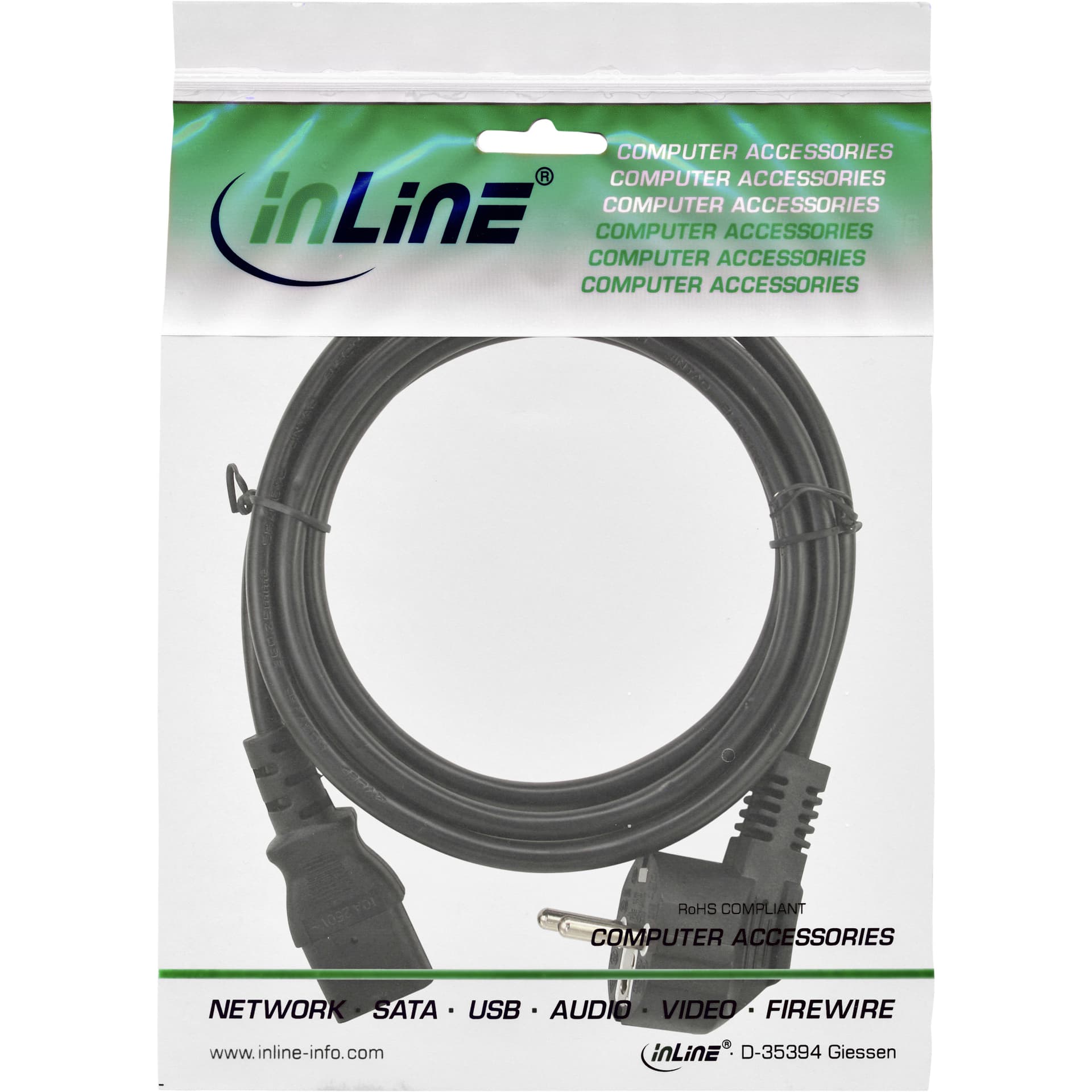 Kabel inLine STROOM C13 recht - CEE7/7 haaks 1,8 meter zwart 2