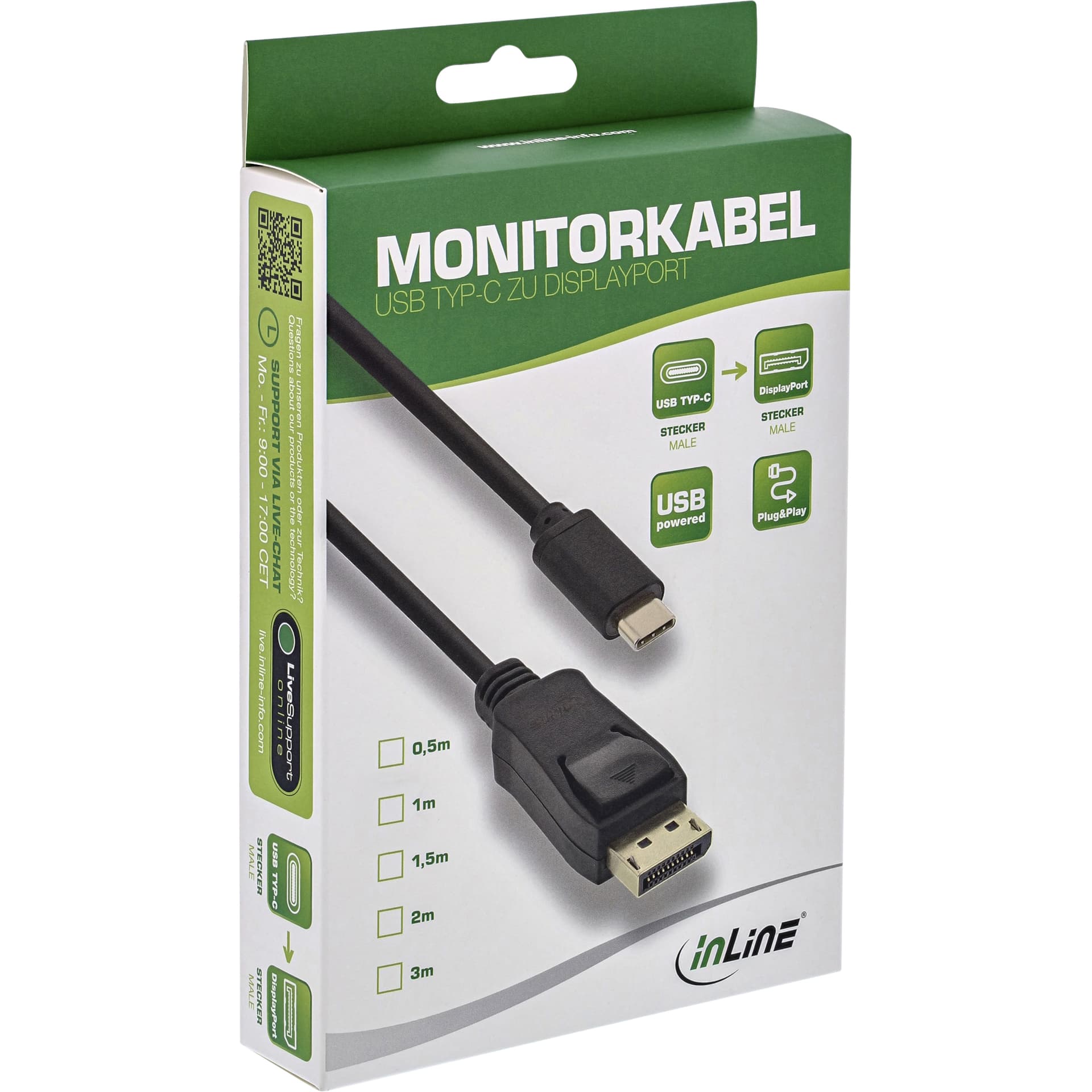 Kabel inLine USB-C Displayport 3.1 4K M/M 2 meter zwart 2