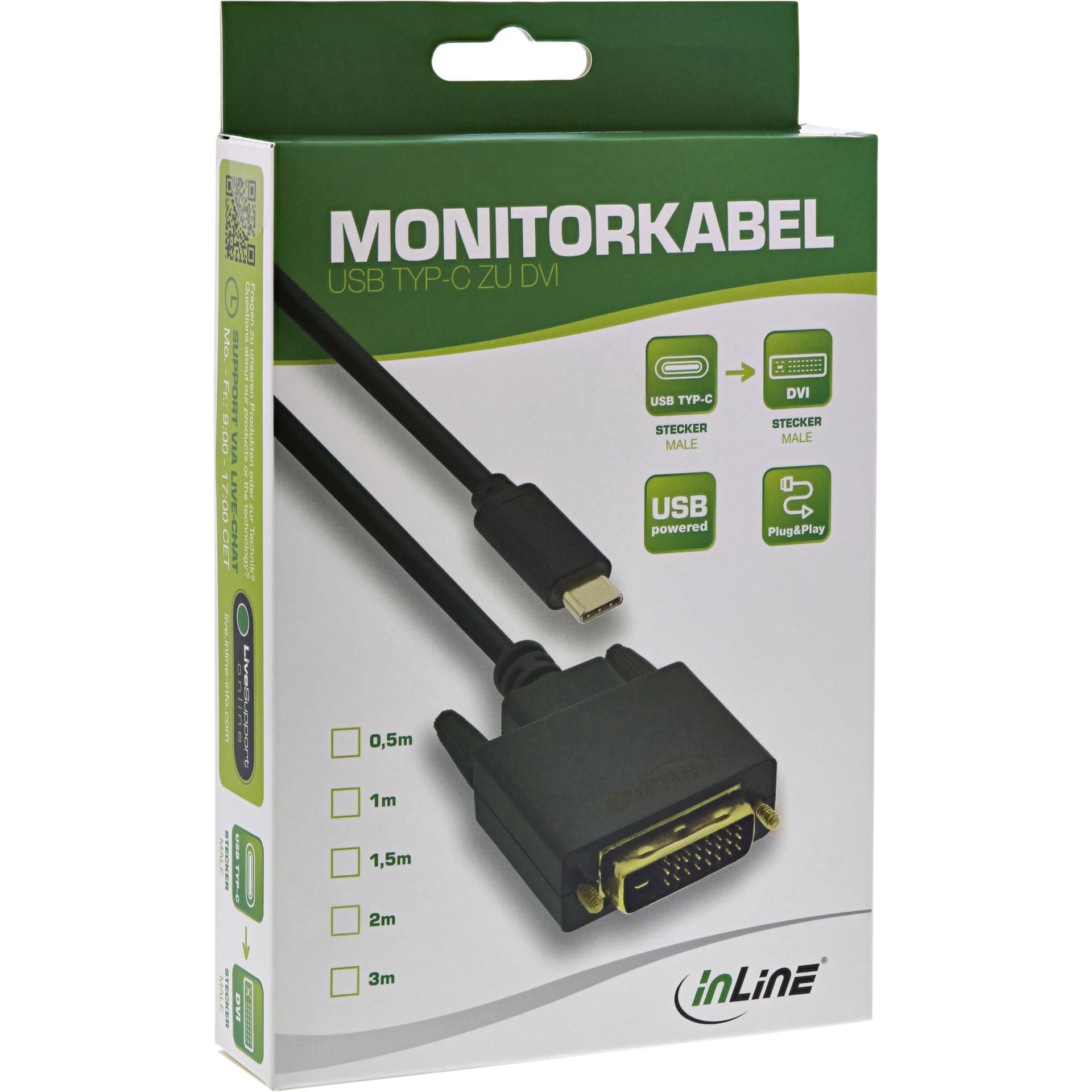 Kabel inLine USB-C DVI 24+1 3.1 1080P M/M 2 meter zwart 2
