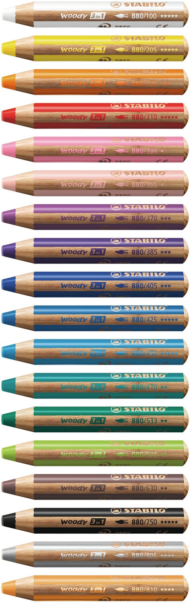 Kleurpotloden STABILO 880 woody 3 in 1 slijper-penseel assorti 18st 2