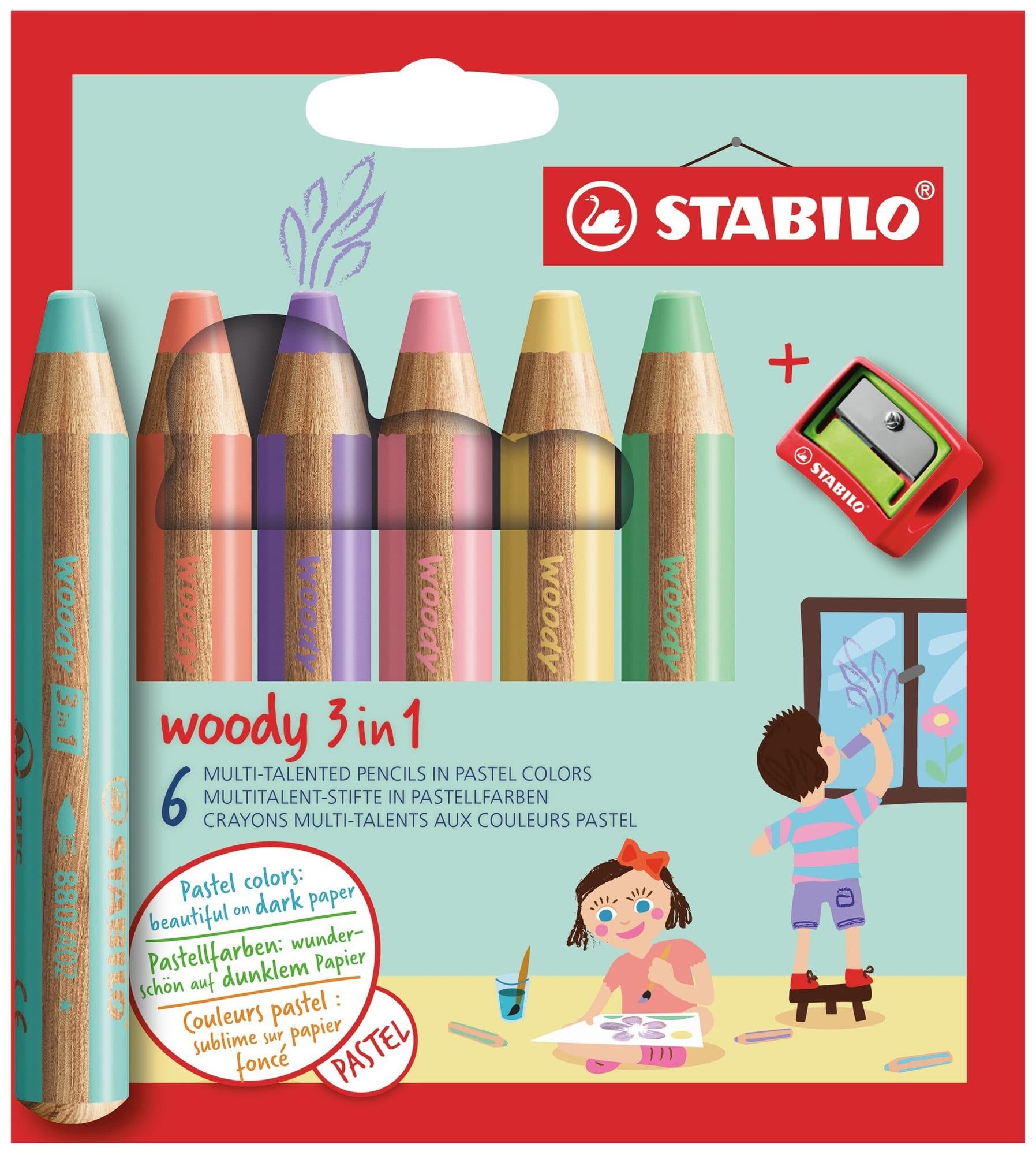 Kleurpotloden STABILO 880 woody slijper pastel assorti 6 stuks