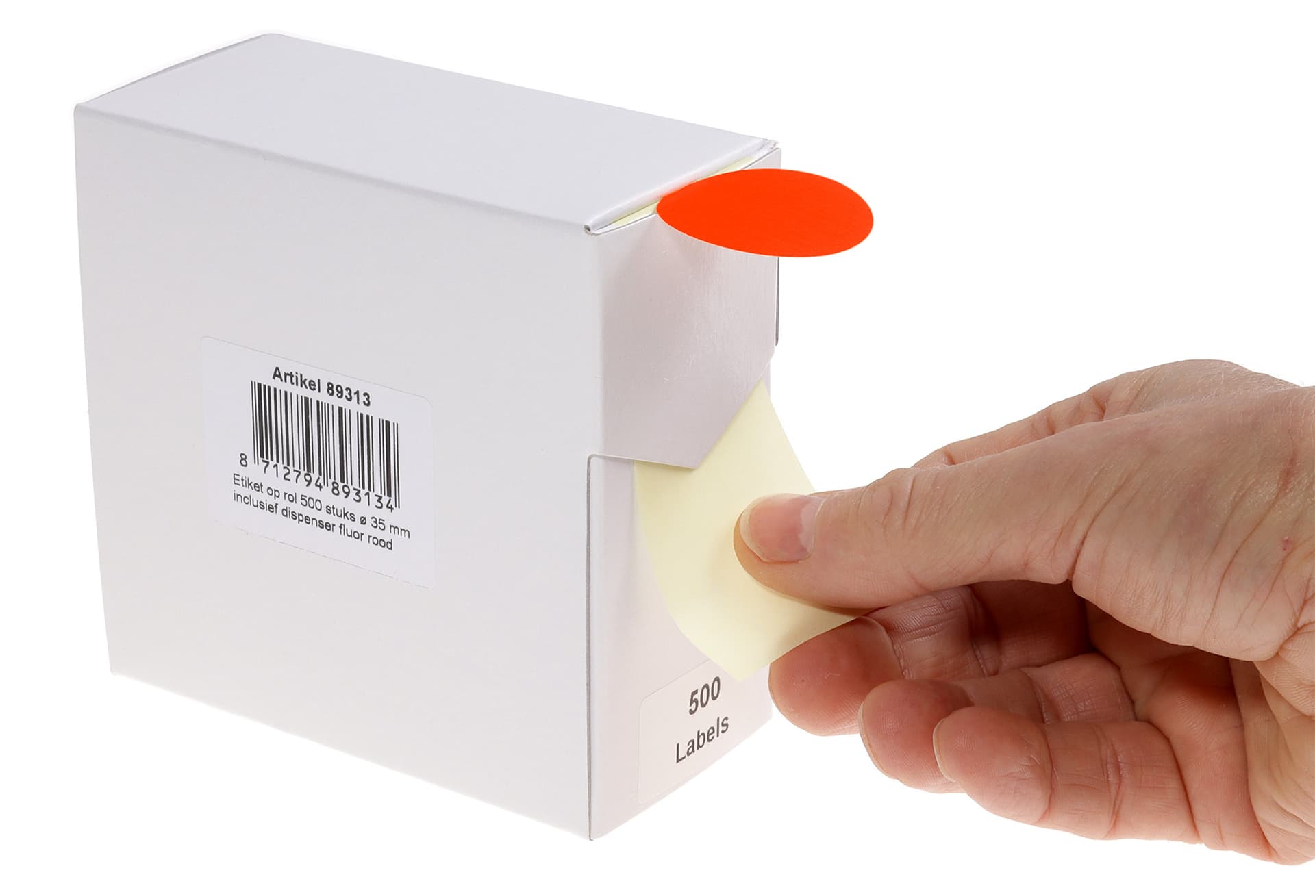 Etiket Rillprint 35mm op rol fluor rood 500 stuks 4