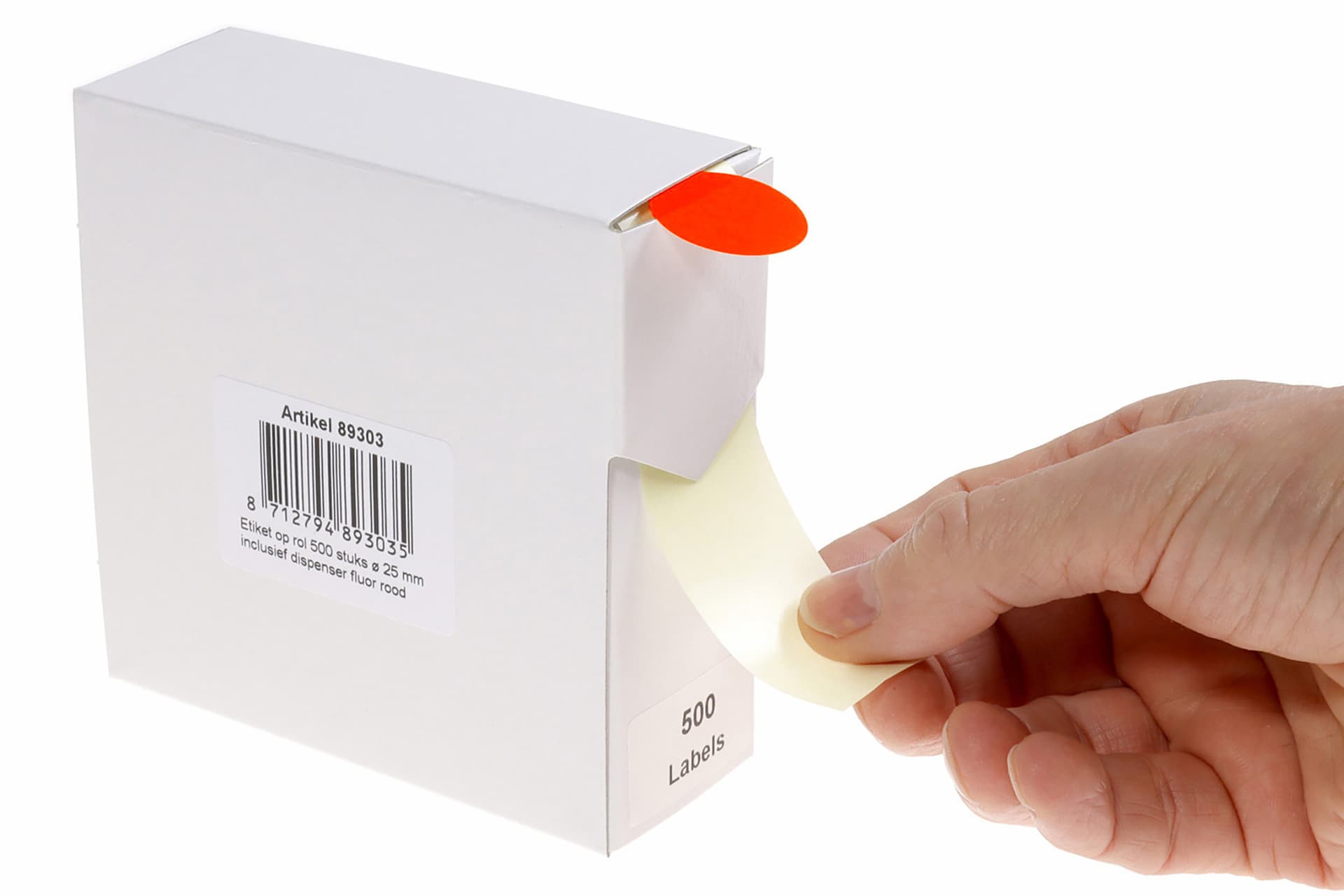 Etiket Rillprint 25mm op rol fluor rood 500 stuks 4