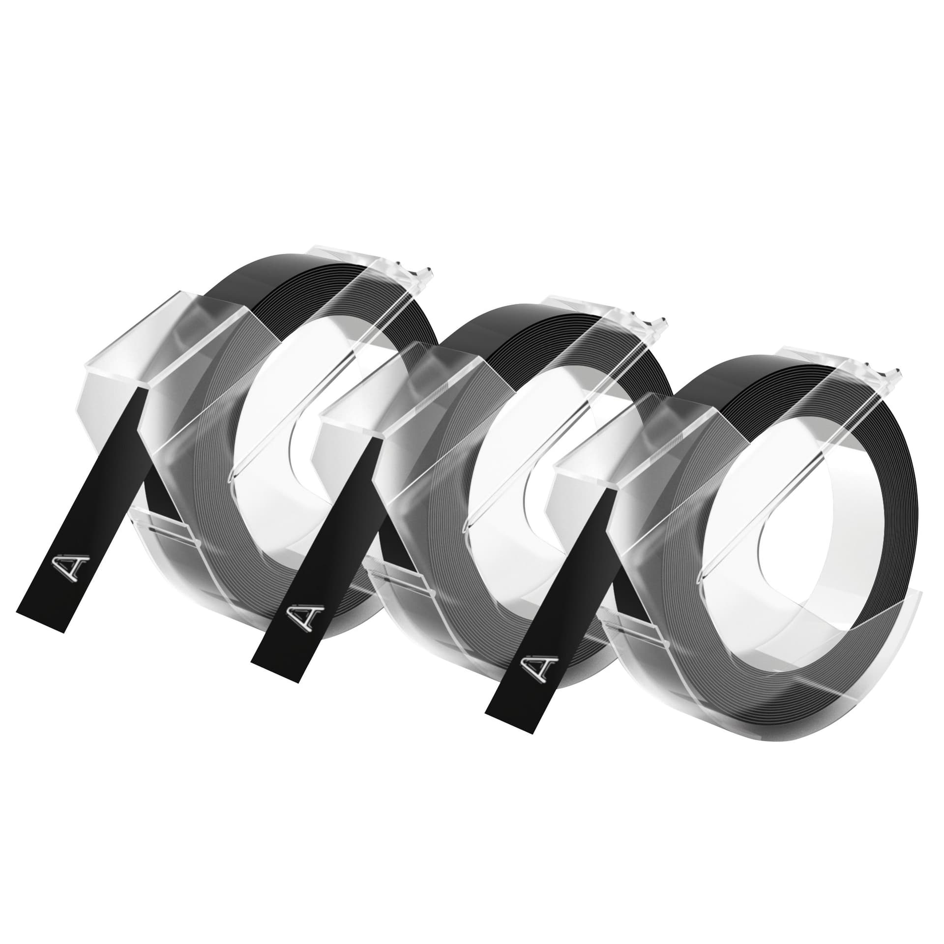 Reliëftape Dymo embossing plastic 9mm zwart op wit 3 stuks 3