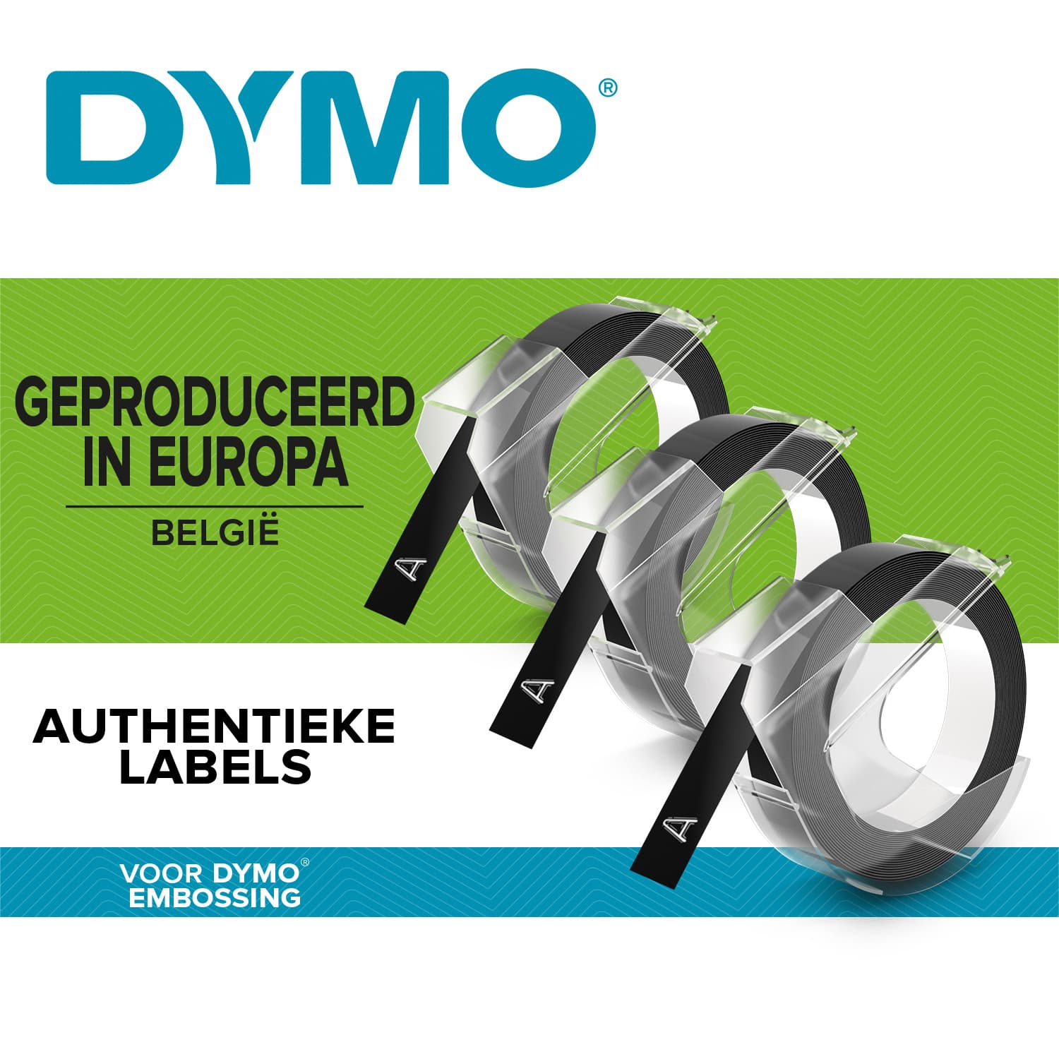 Reliëftape Dymo embossing plastic 9mm zwart op wit 3 stuks 4