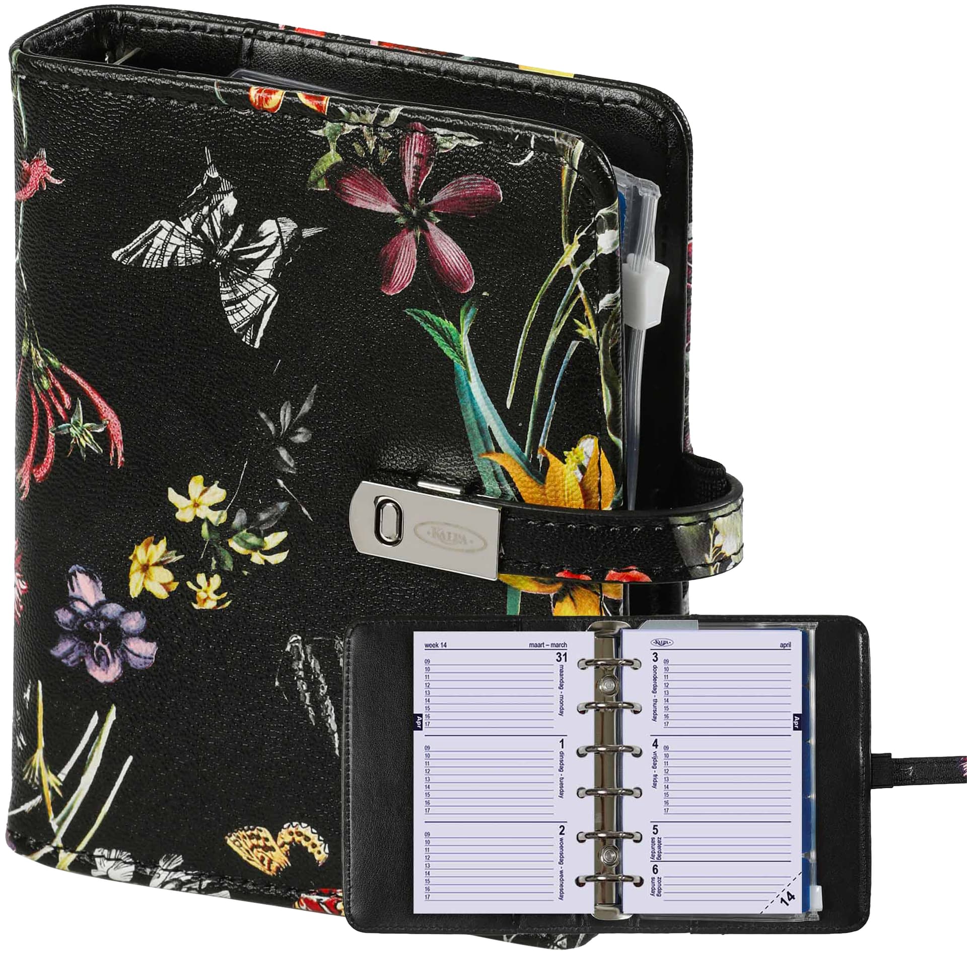 Organizer Kalpa Pocket inclusief agenda 2026-2027 7dagen/2pagina's bloemenzee zwart