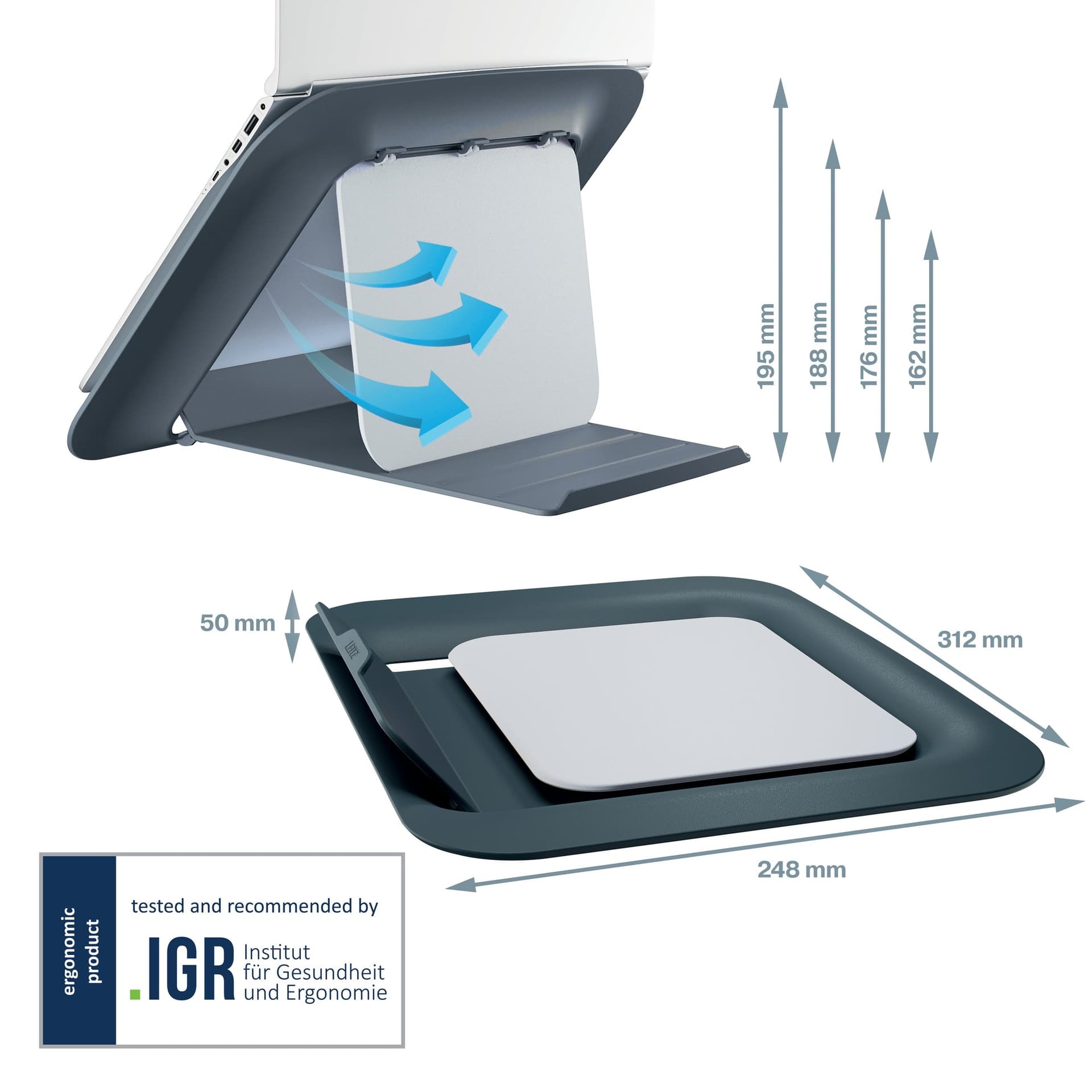 Laptopstandaard Leitz Ergo Cosy verstelbaar recyled grijs 4