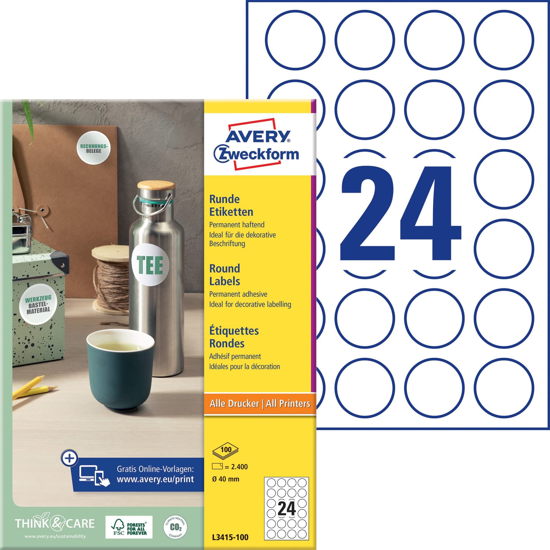 Etiket Avery L3415 rond 40mm wit 2400 stuks 2