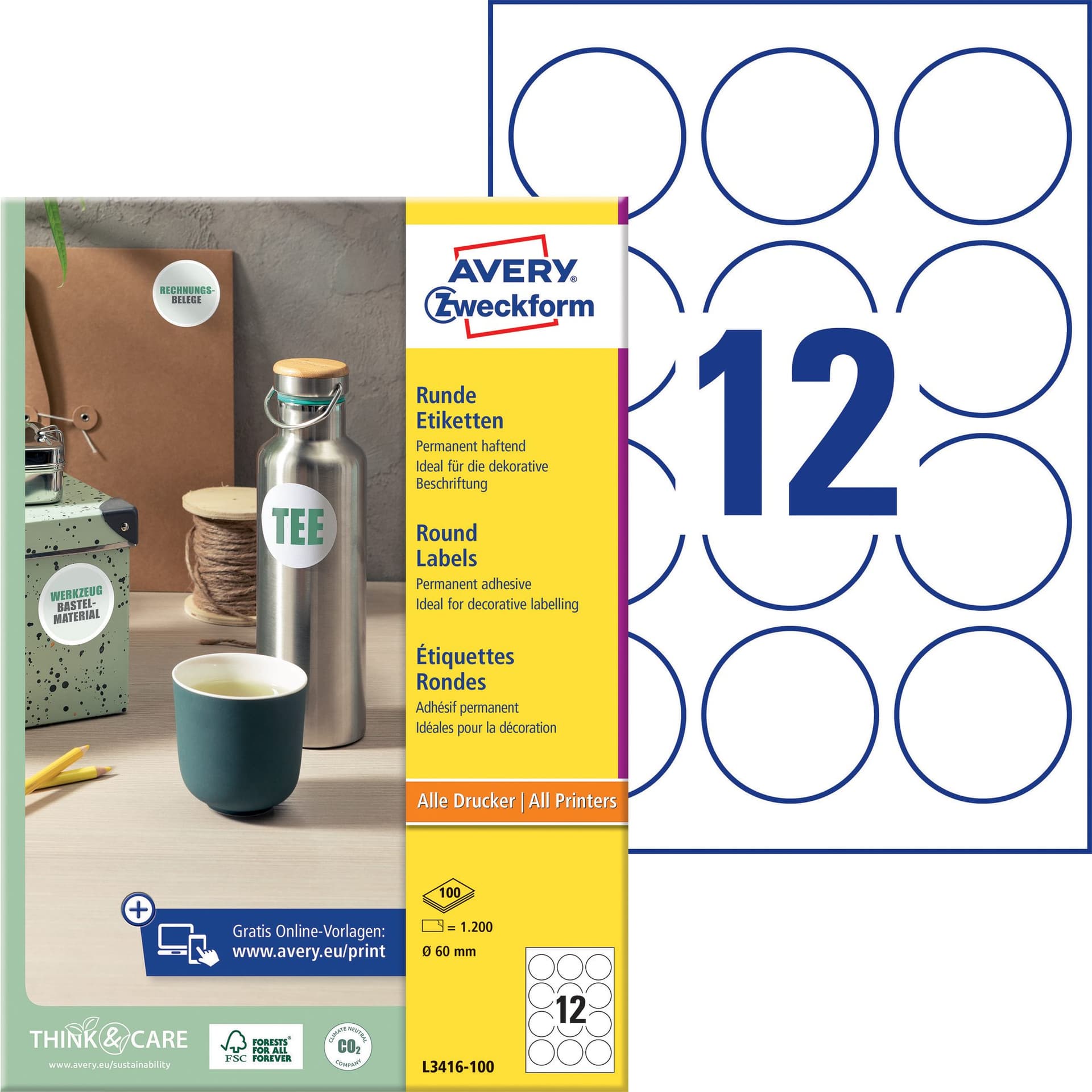 Etiket Avery L3416 rond 60mm wit 1200 stuks 2