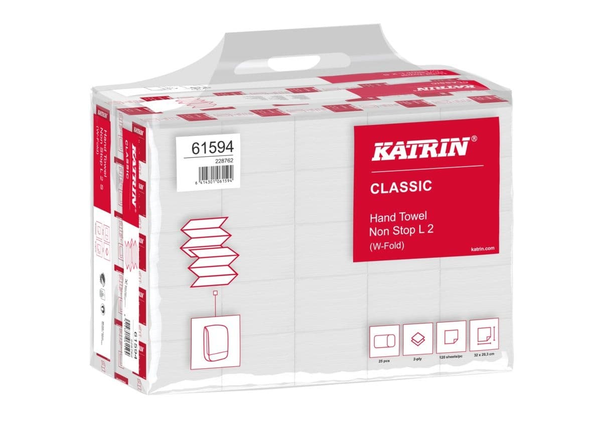 Handdoek Katrin w-vouw 2-laags 203x320mm 25x120 vel wit 61594 2