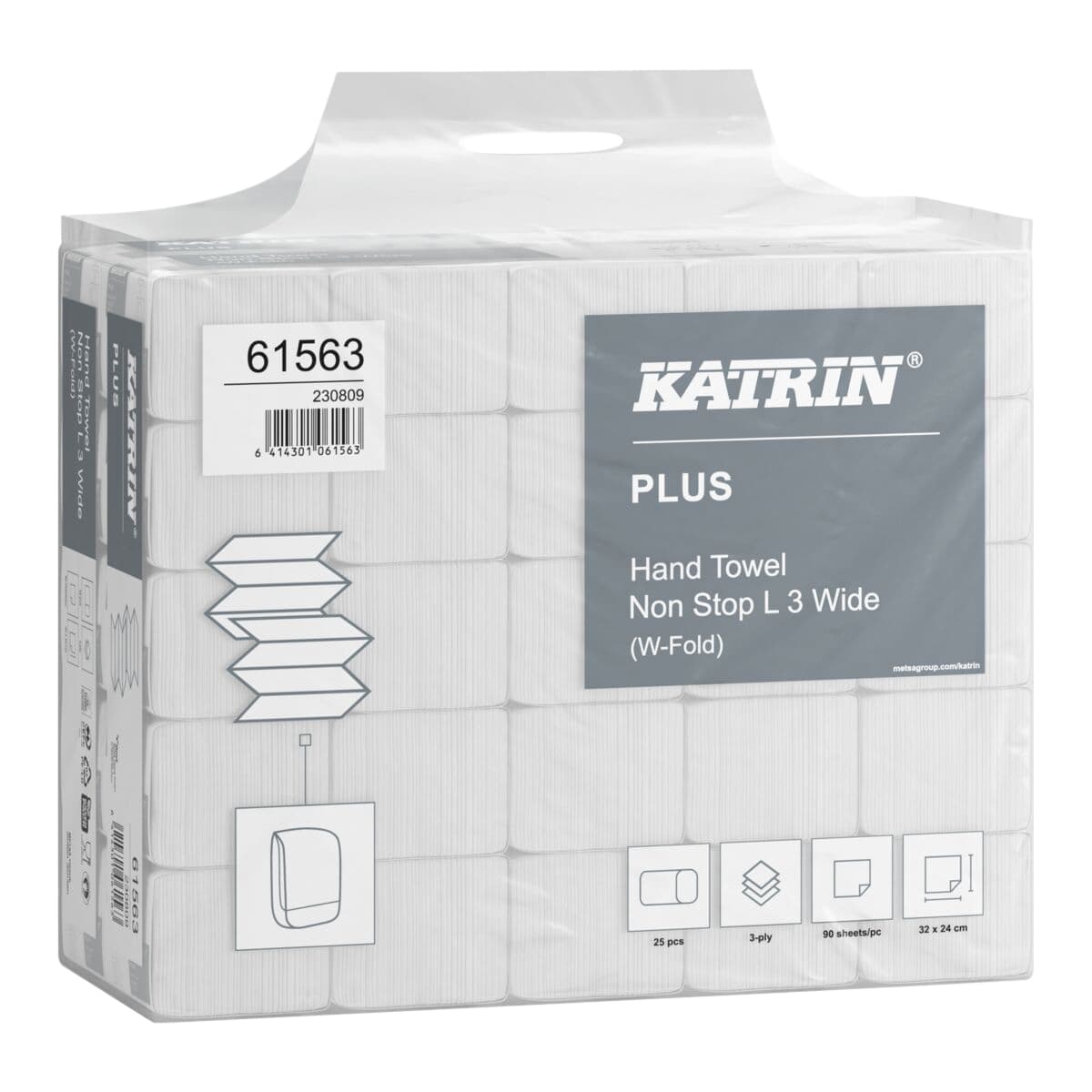 Handdoek Katrin Plus w-vouw 3-laags 240x320mm 25x90 vel wit 61563 2