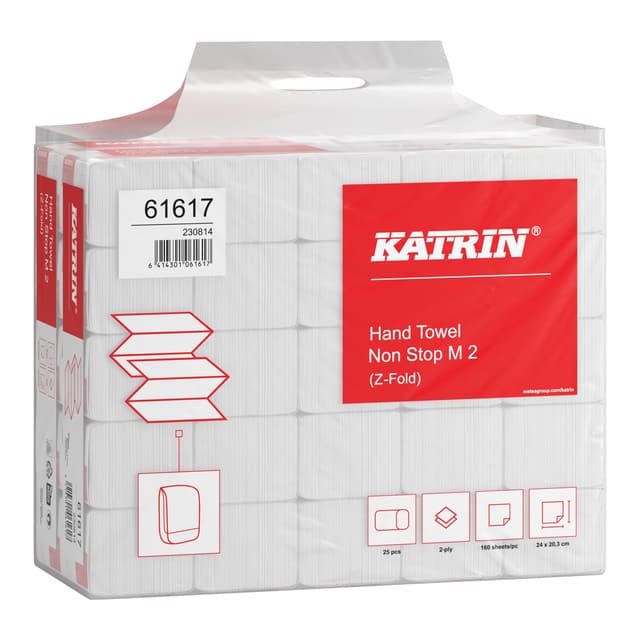 Handdoek Katrin z-vouw 2-laags 203x240mm 25x160 vel wit 61617 2