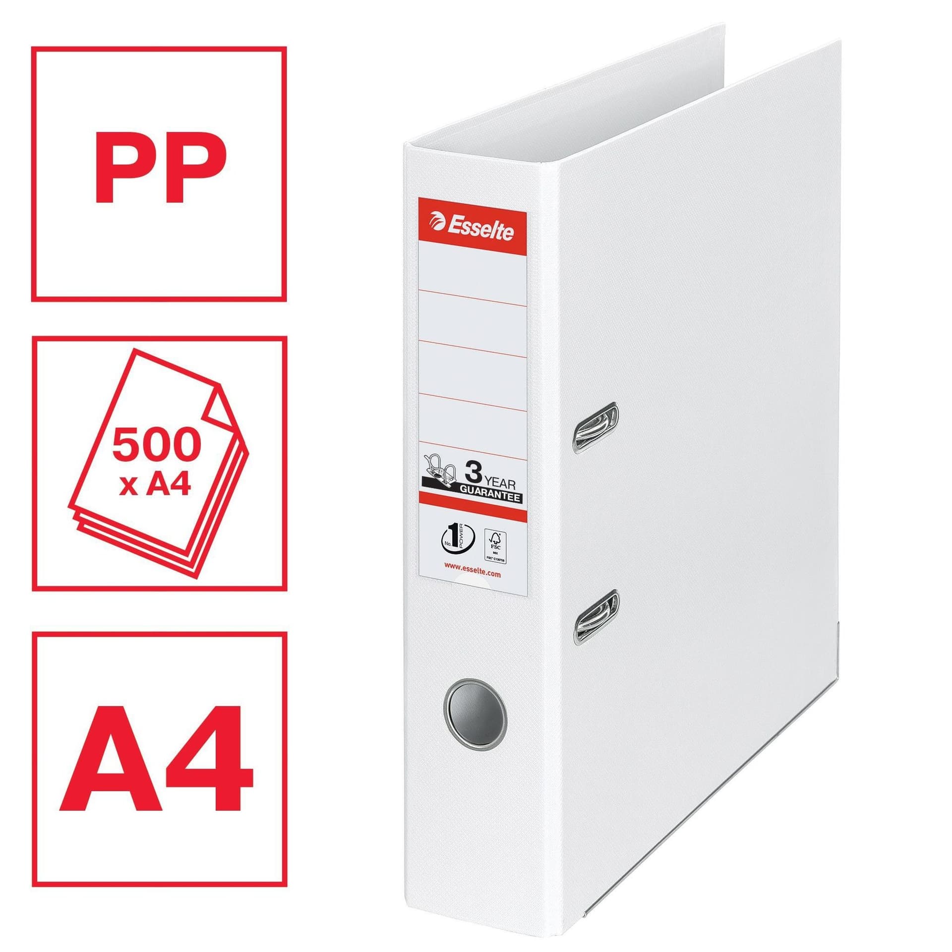 Ordner Esselte No.1 72mm PP 30% gerecycled folie Multipack wit 5 stuks 4