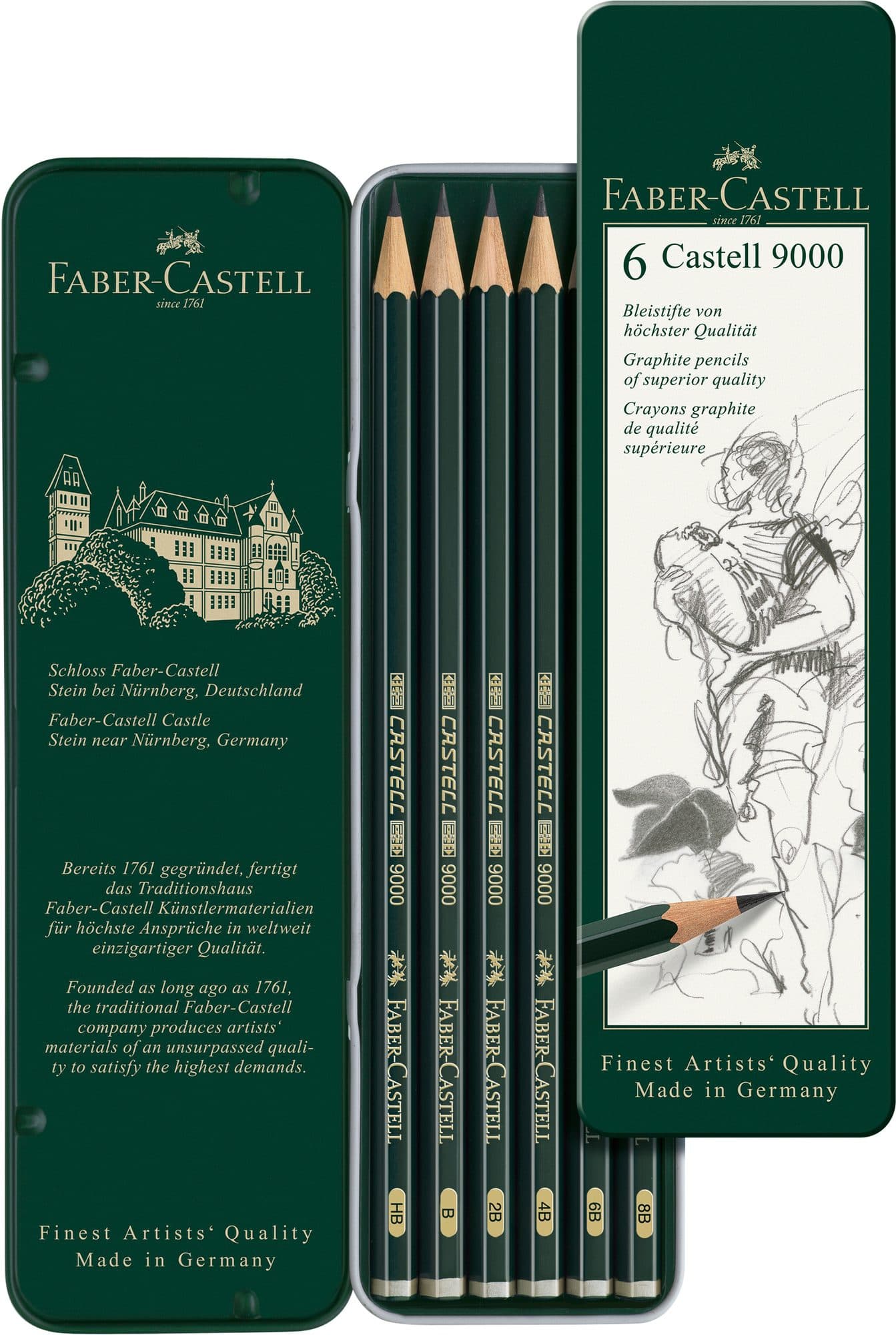 Potlood Faber-Castell 9000 6 hardheden in blik 2