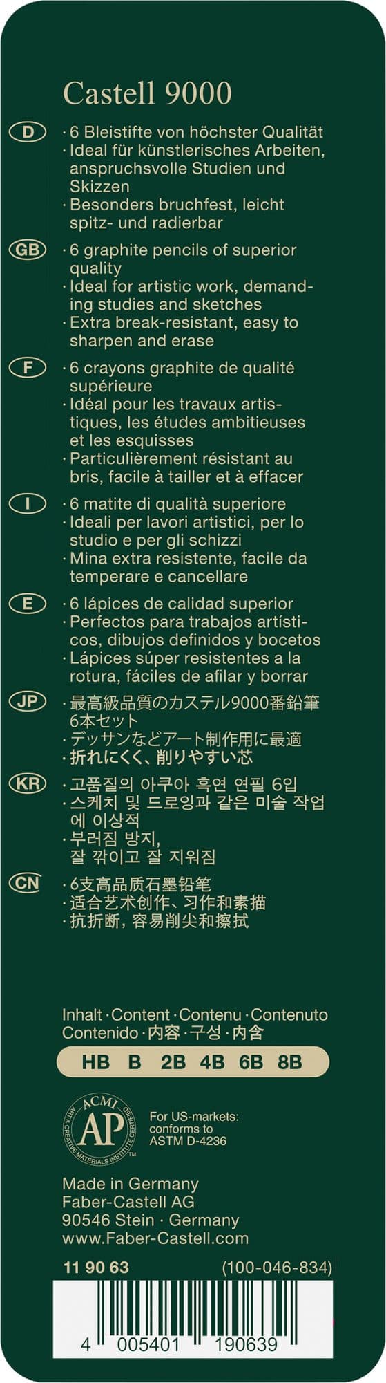 Potlood Faber-Castell 9000 6 hardheden in blik 3