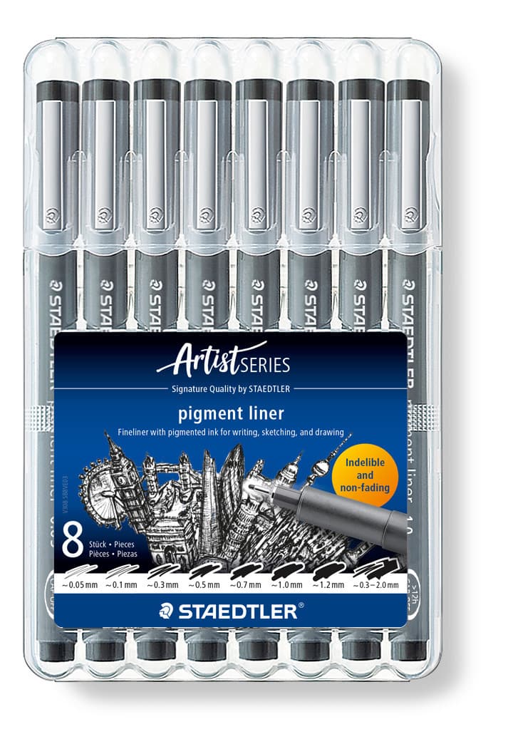 Fineliner Staedtler Pigment 308 zwart 8 stuks