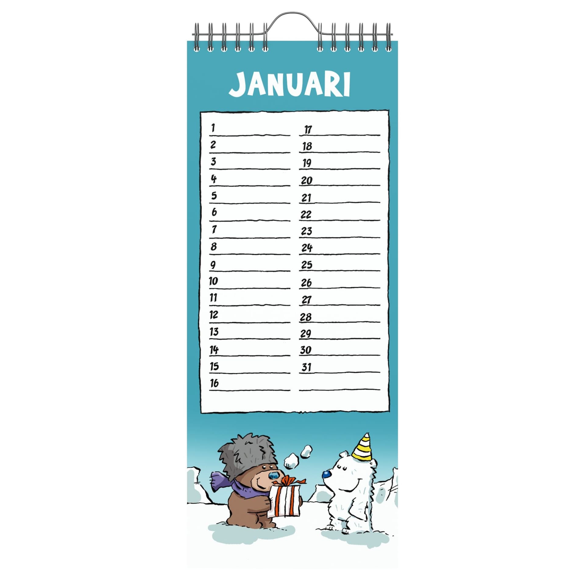 Verjaardagskalender Lannoo Ritstier 130x325 blauw 2