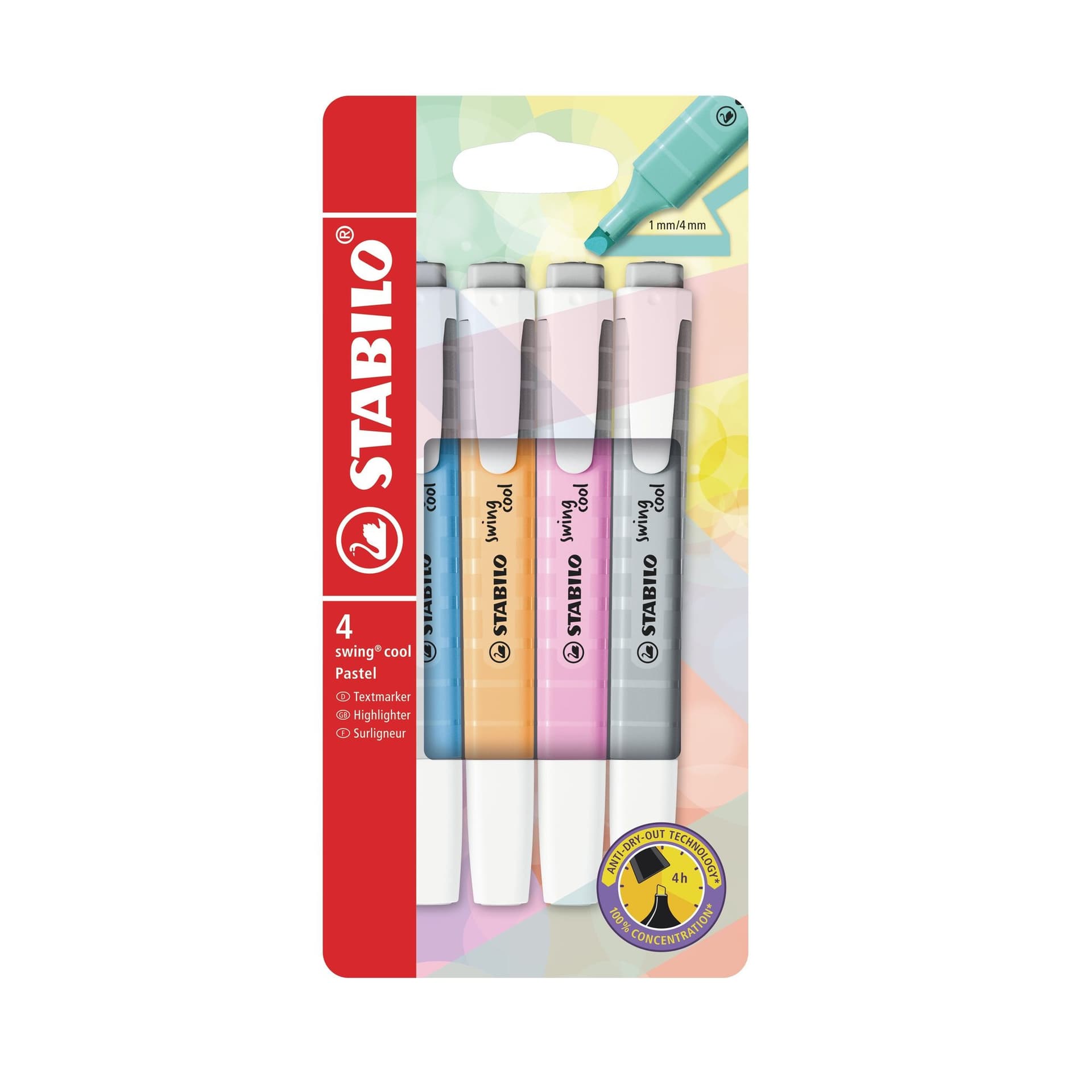 Markeerstift STABILO Swing cool 275/4 pastel assorti etui à 4 stuks