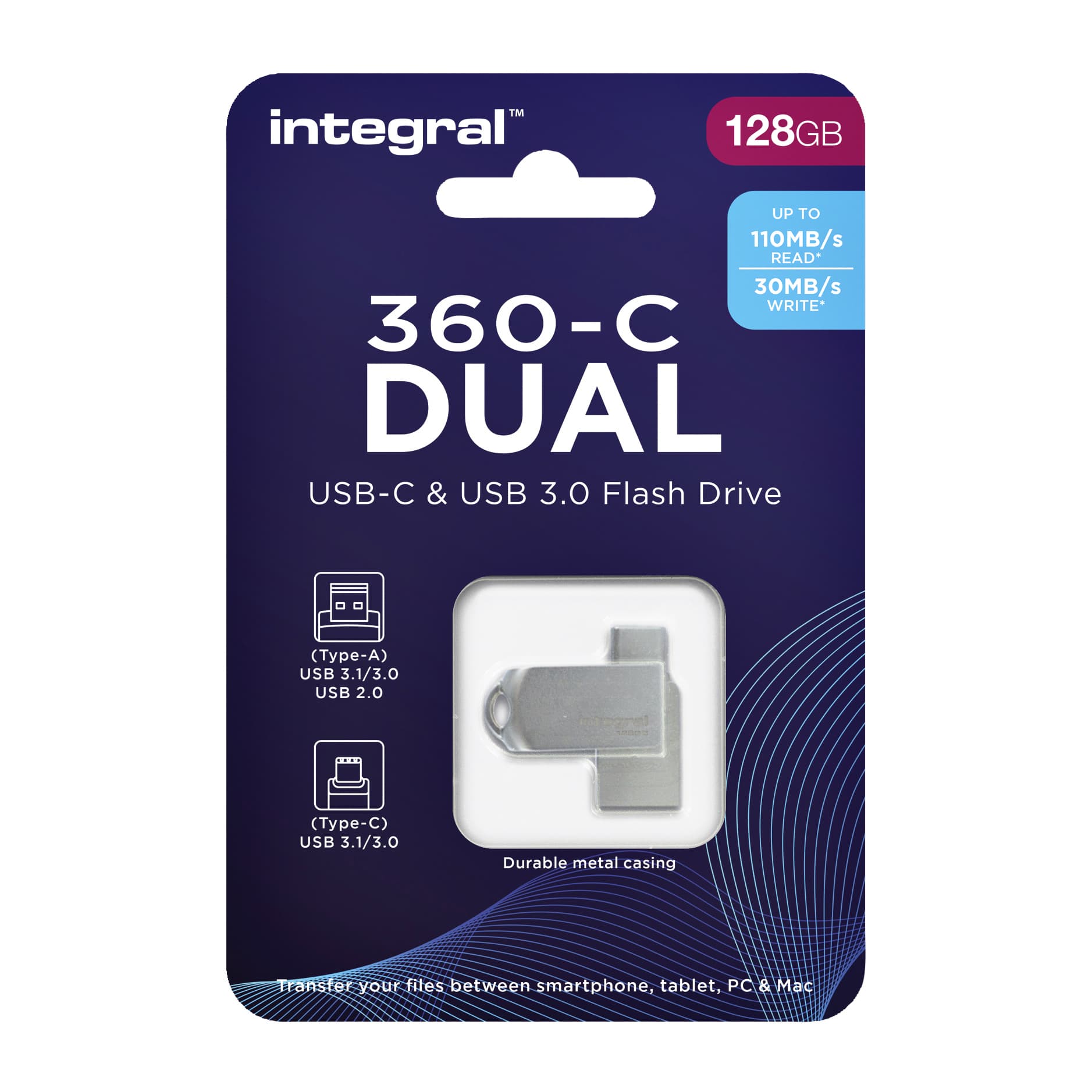 USB stick 3.0 Integral USB-360-C Dual USB-A 128GB 3