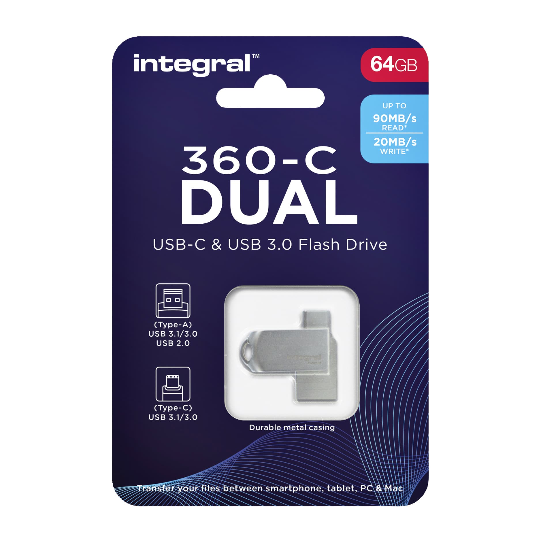 USB stick 3.0 Integral USB-360-C Dual USB-A 64GB 3