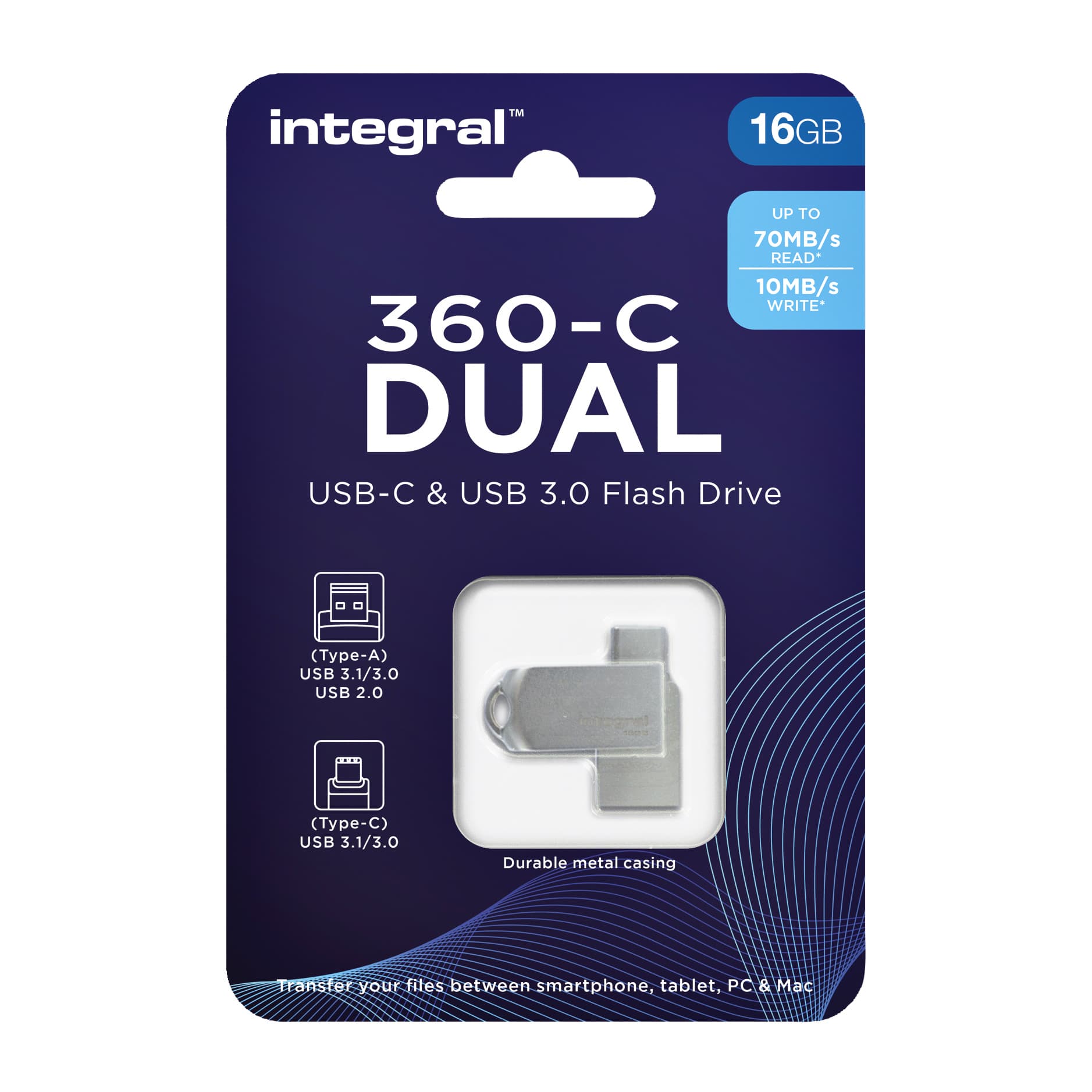 USB stick 3.0 Integral USB-360-C Dual USB-A 16GB 3