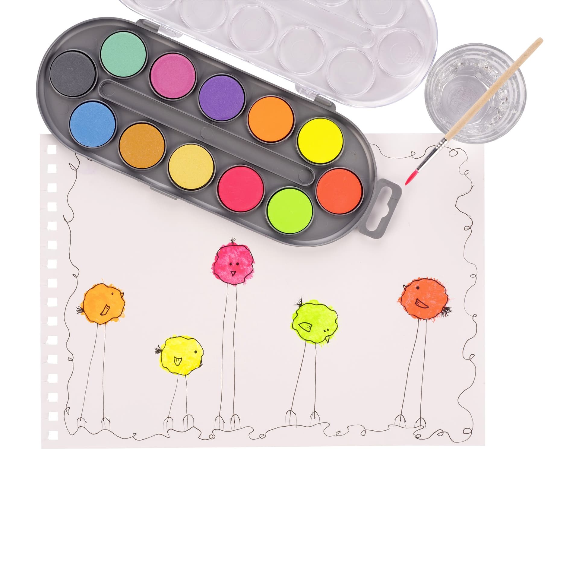 Waterverfset Bruynzeel Kids penseel assorti metallic en neon 12 napjes 4